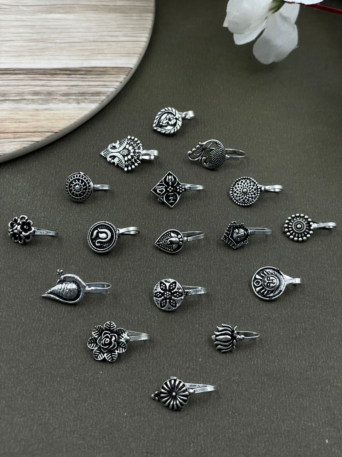 VEENA OXIDISED CLIP ON NOSEPIN COMBO OF 17