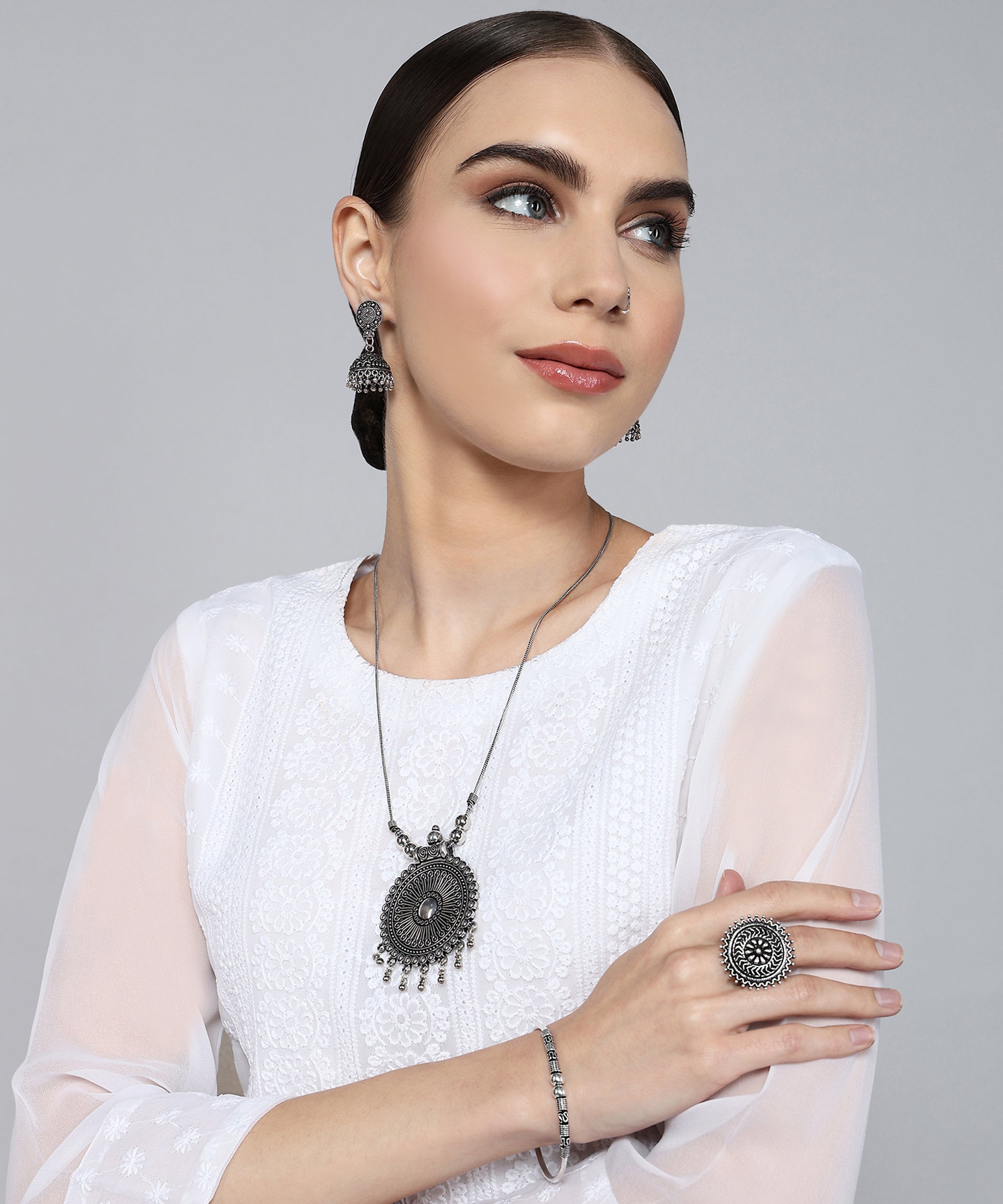 PREENA SILVER OXIDISED JEWELLERY SET COMBO