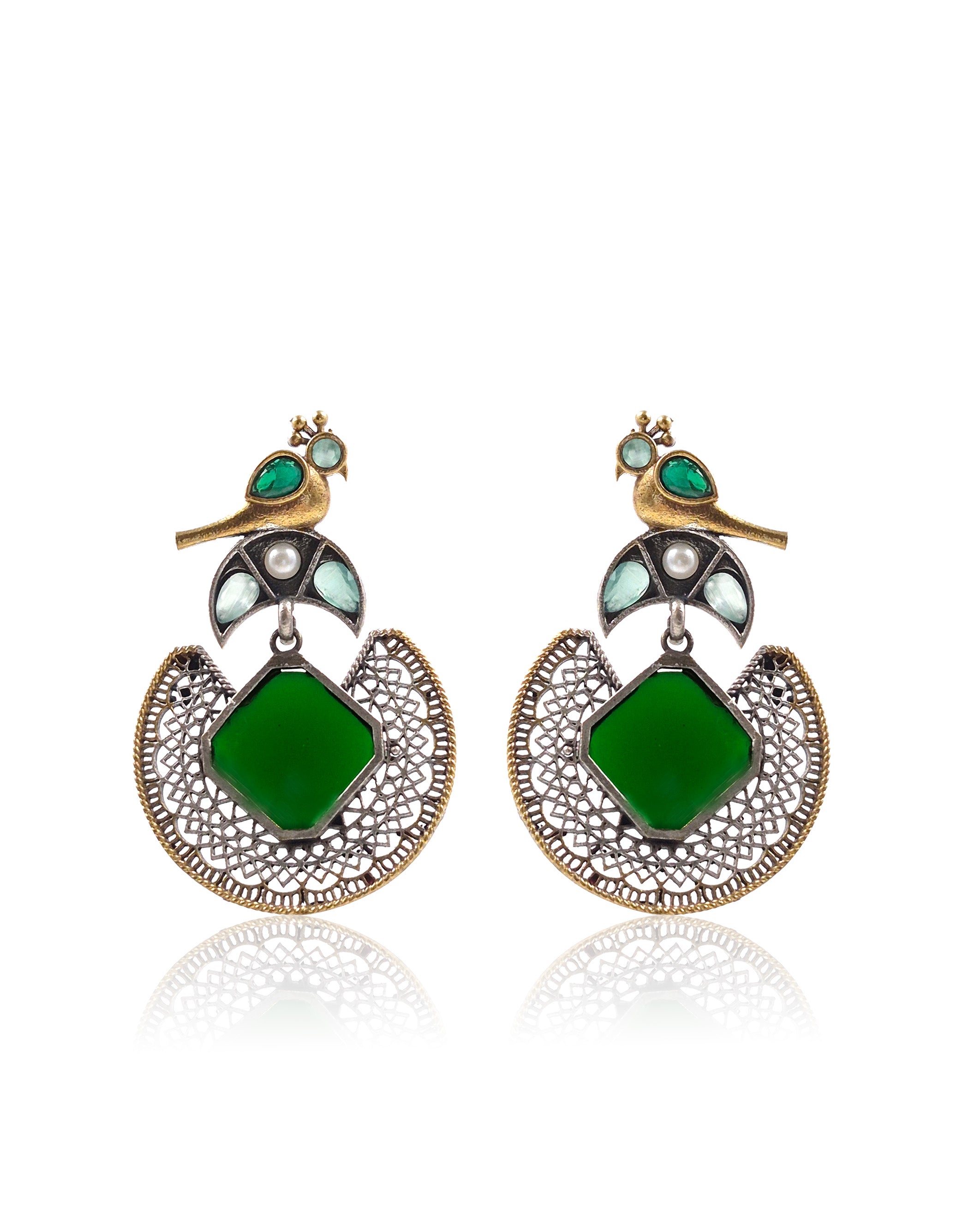 Royal Peacock Filigree Stone Earrings