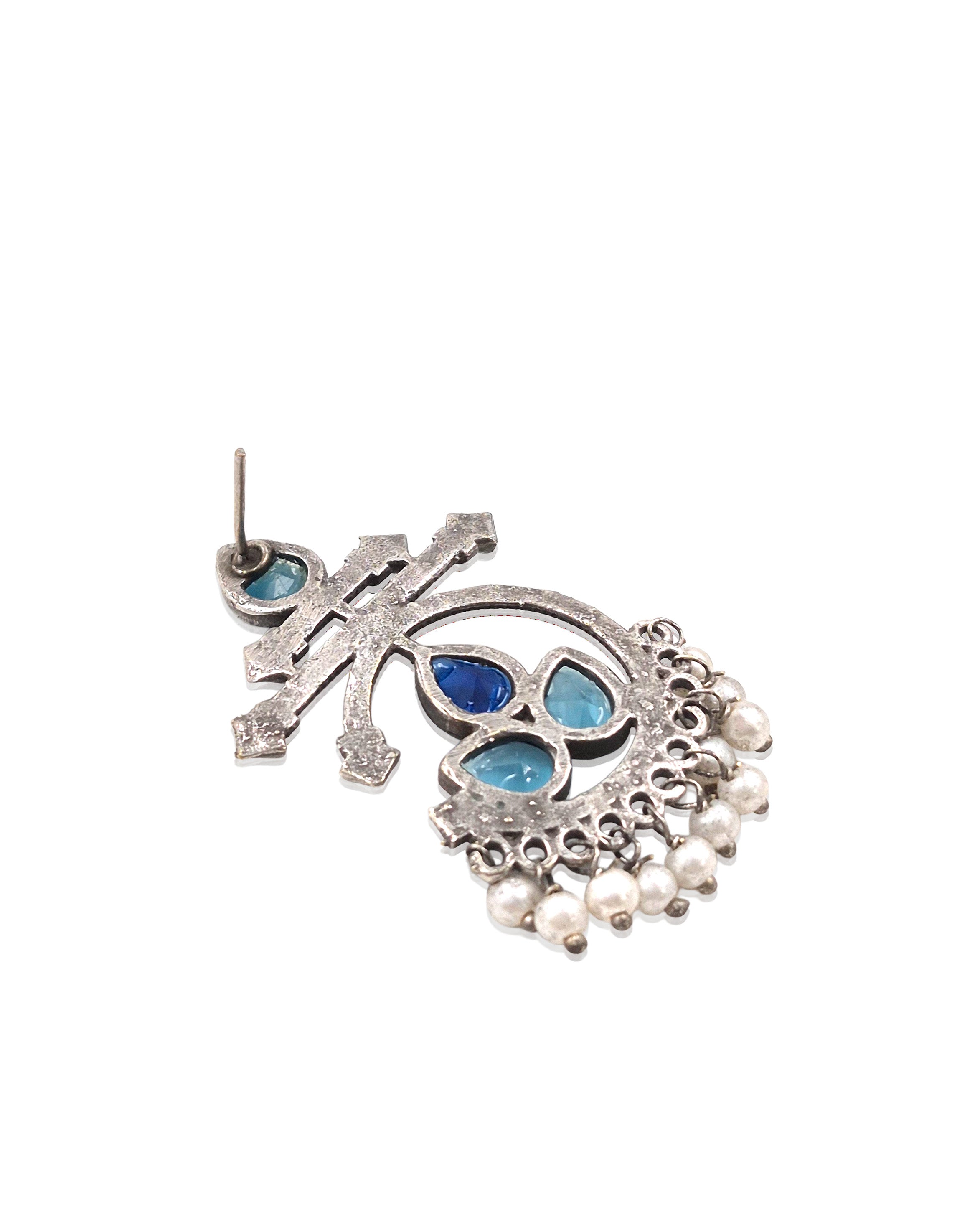 Azure Bloom Oxidised Chandbali Stone Earrings