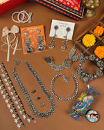 Load image into Gallery viewer, Celebration of Love Rakshabandhan hamper full contents flatlay - Naman Arts