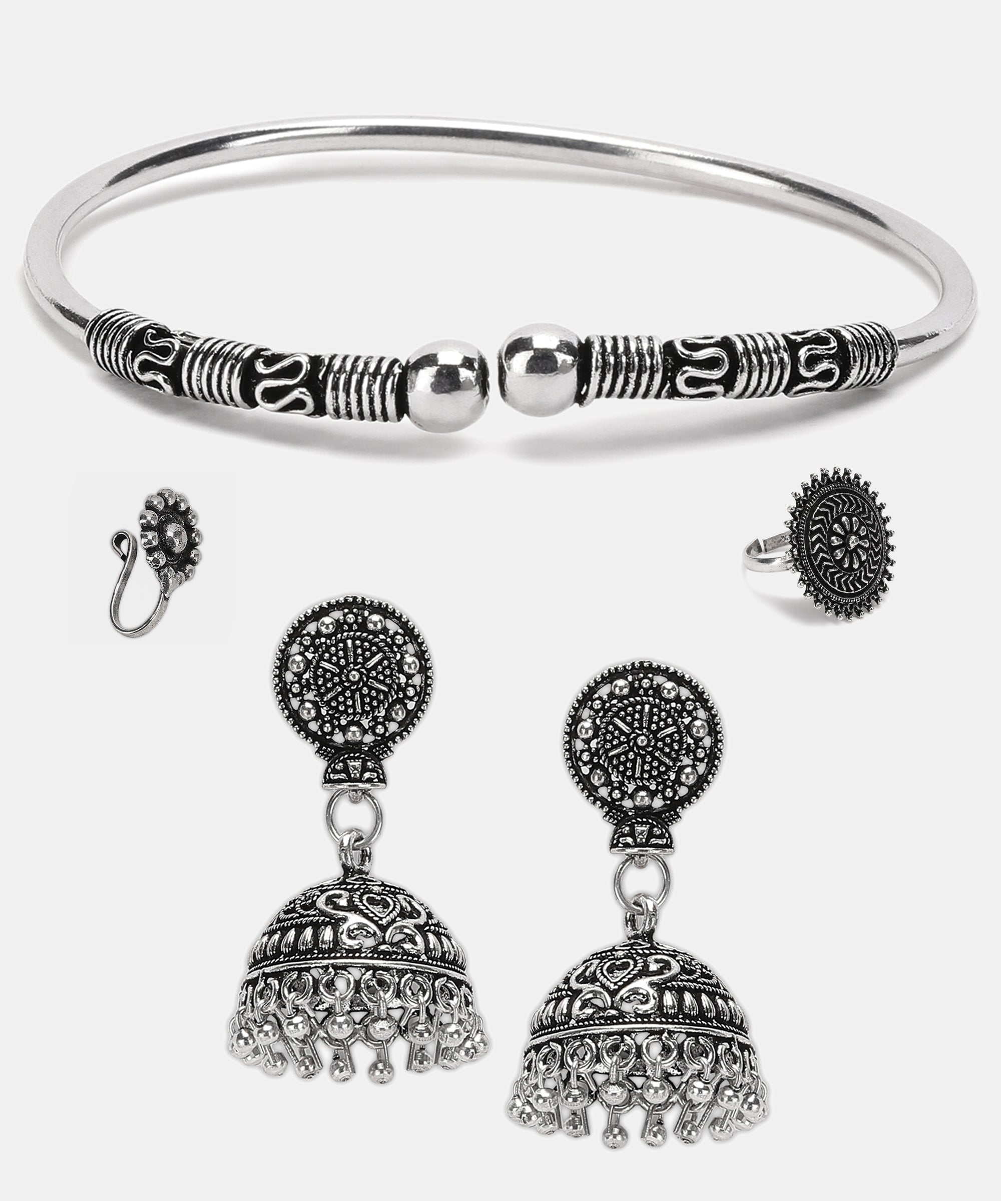 PREENA SILVER OXIDISED JEWELLERY SET COMBO