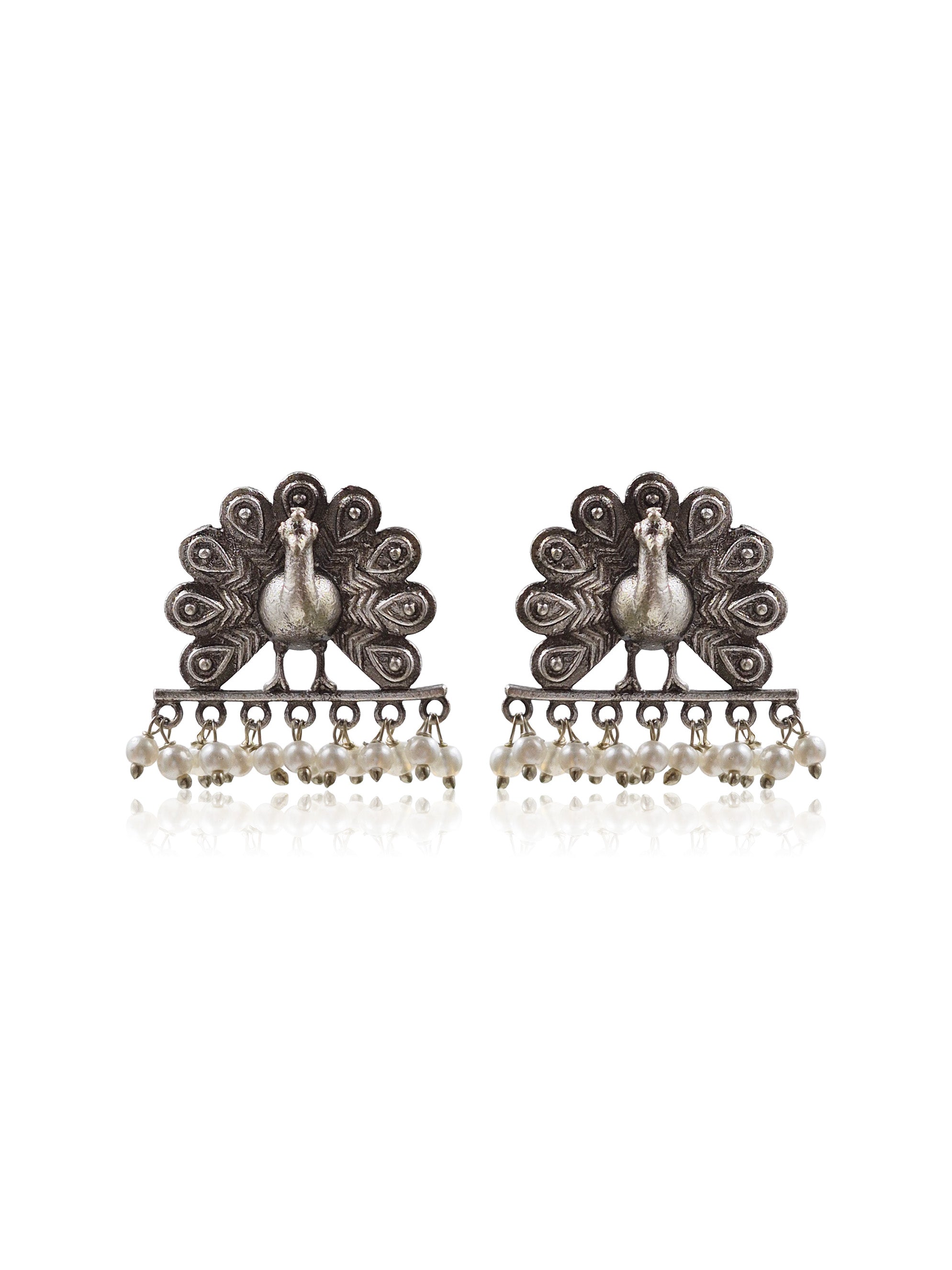 PEACOCK SILVER LOOKALIKE 3 EARRINGS COMBO
