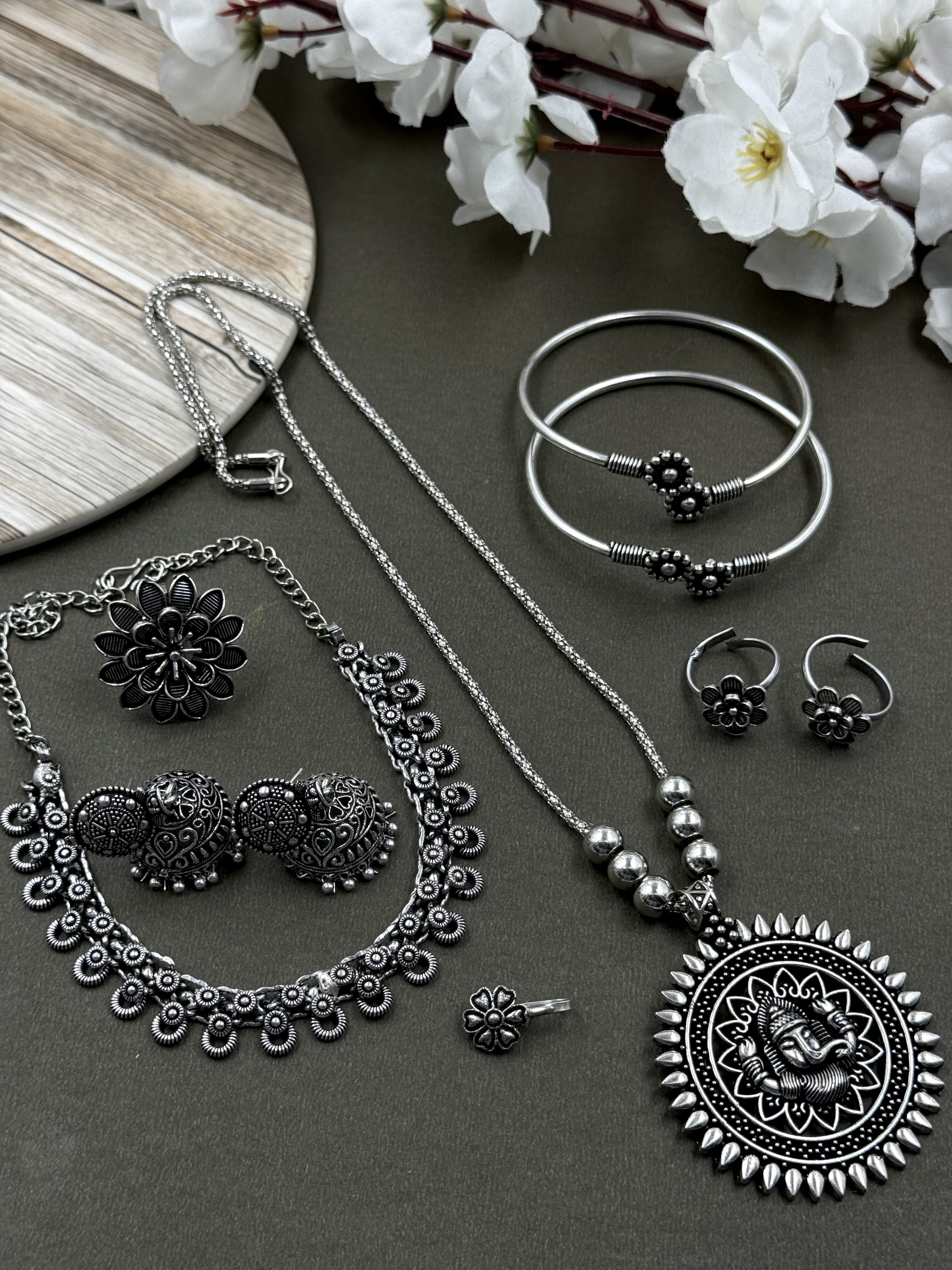 OXIDISED CHAIN JEWELLERY SET COMBO