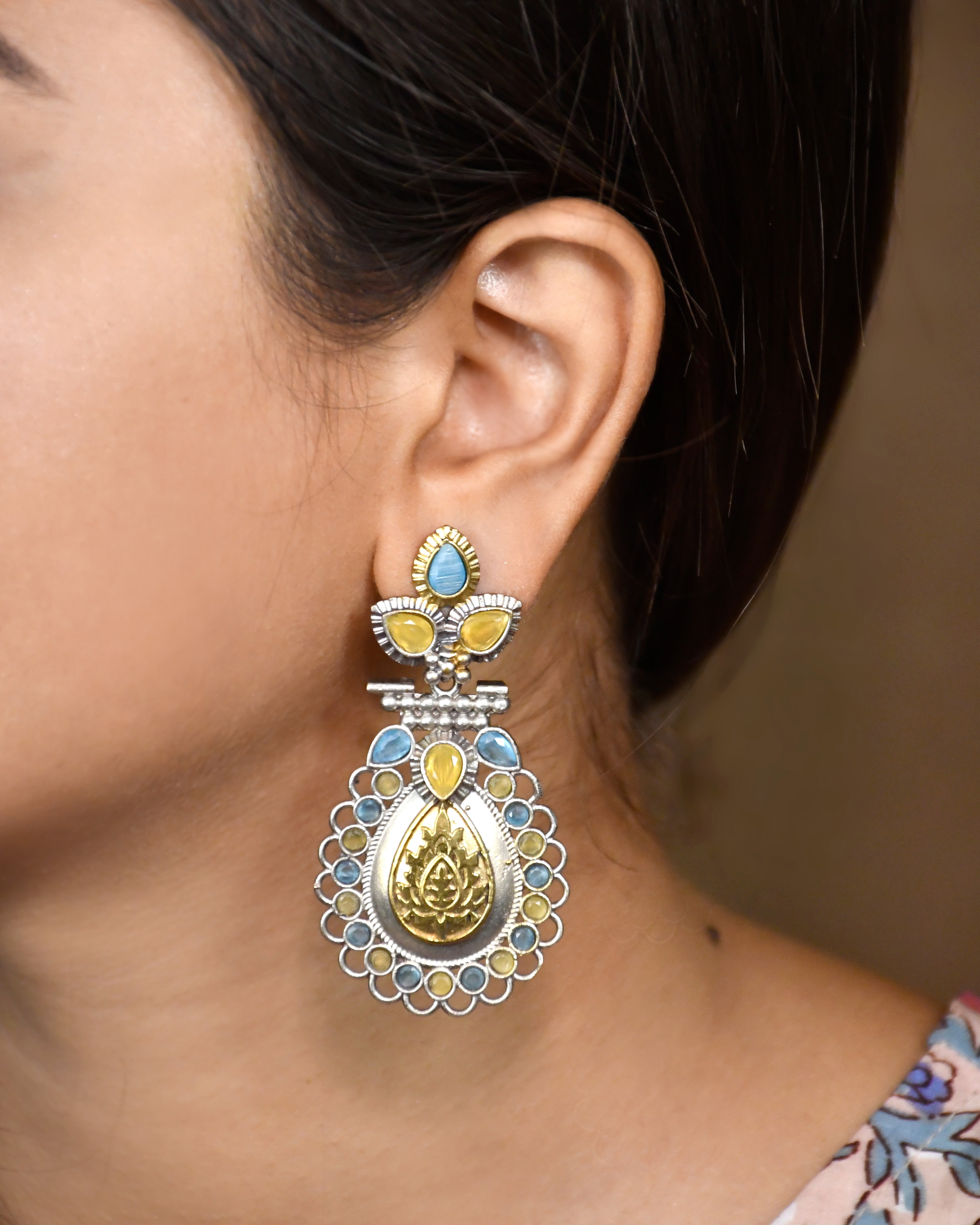 Regal Bloom Dualtone Stone Earrings