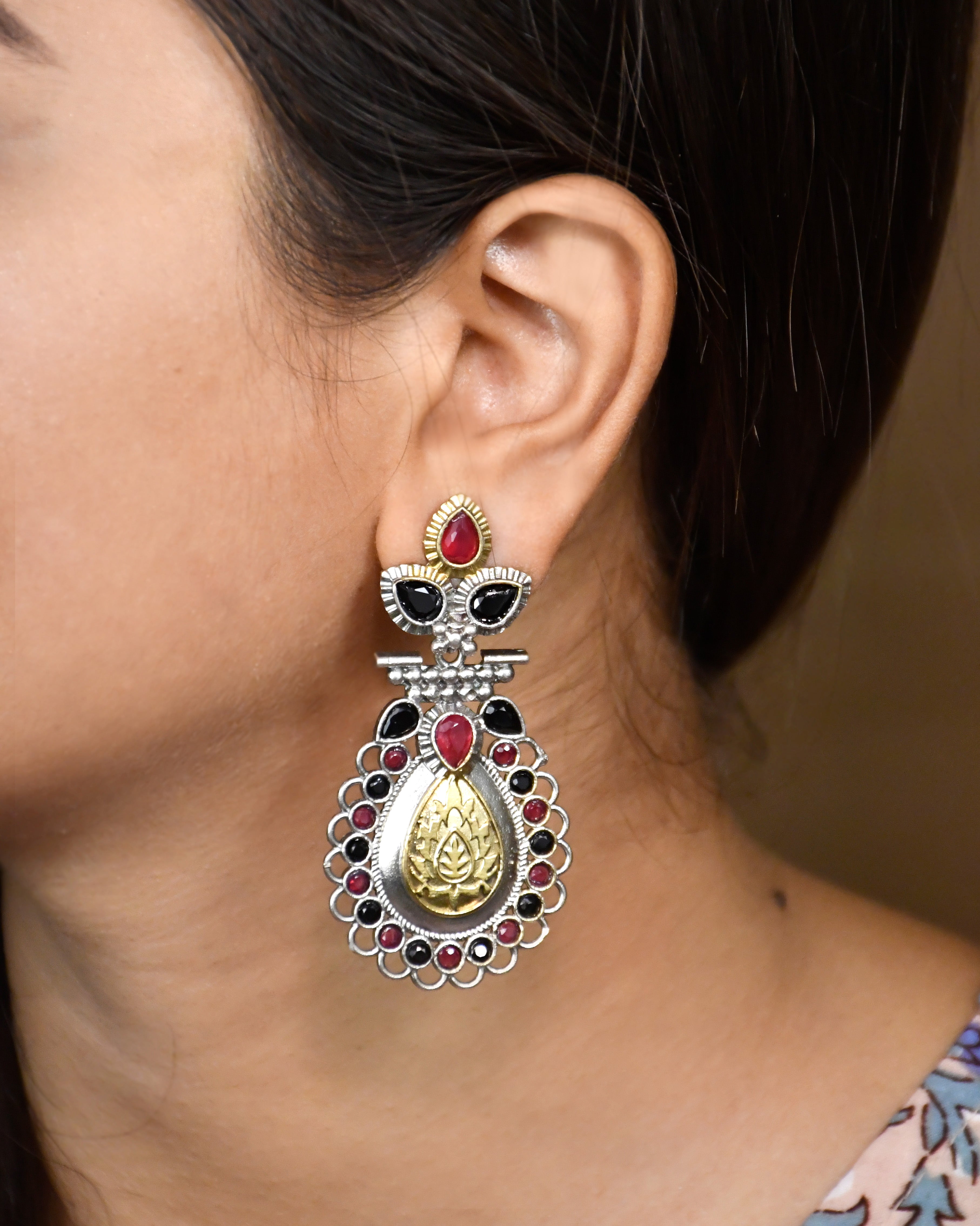 Regal Bloom Dualtone Stone Earrings