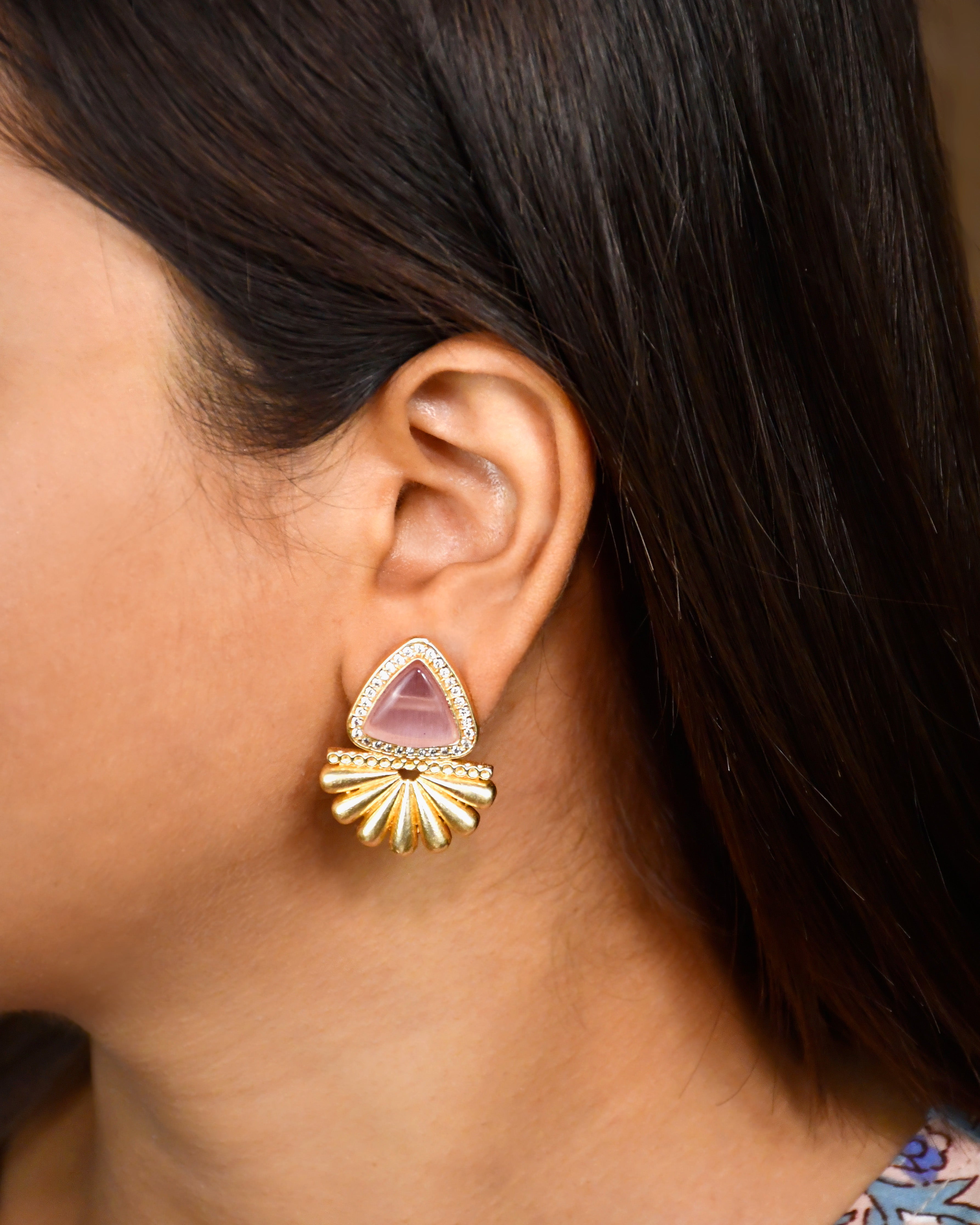 Rosegold Trispark Stone Stud Earrings