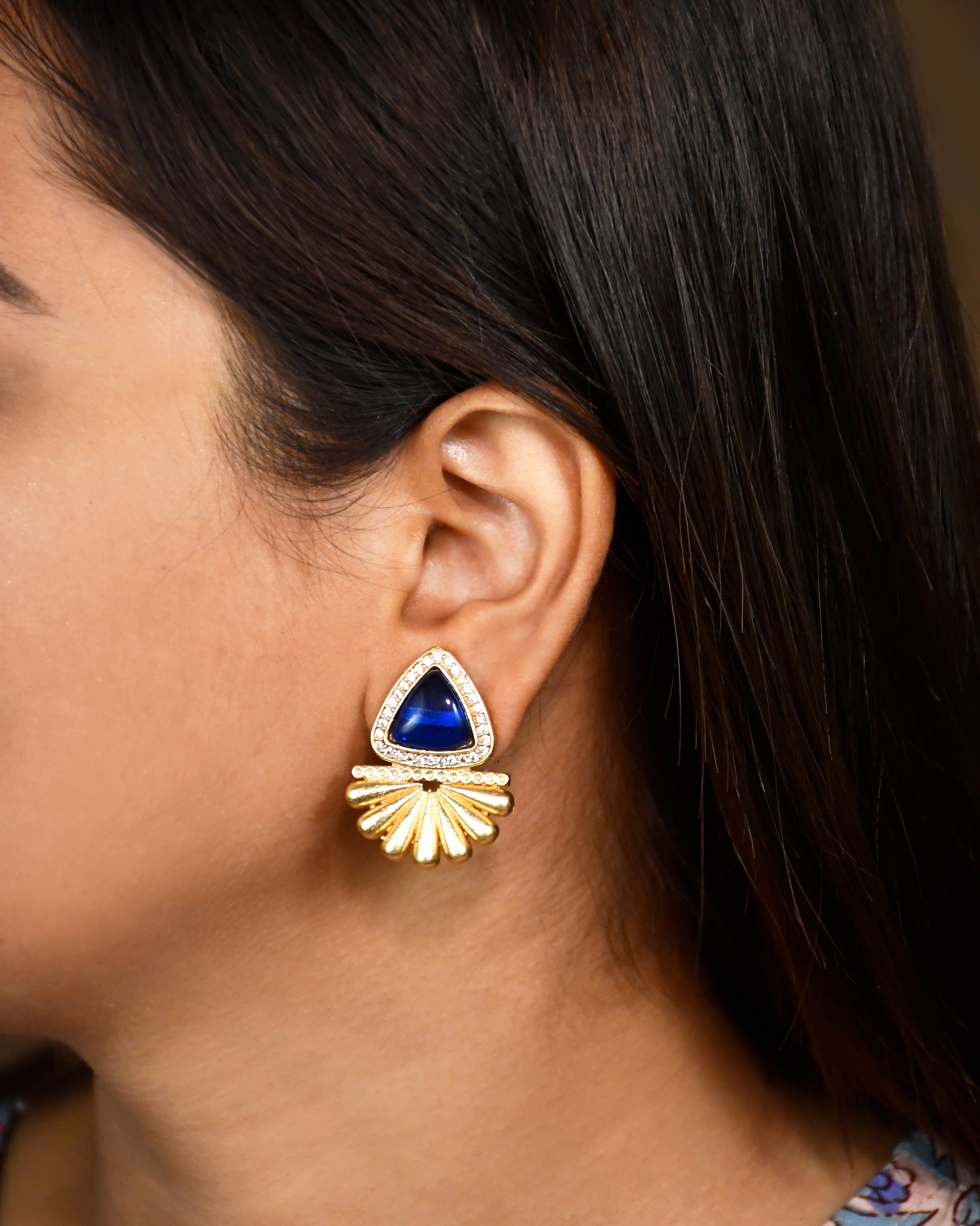 Rosegold Trispark Stone Stud Earrings