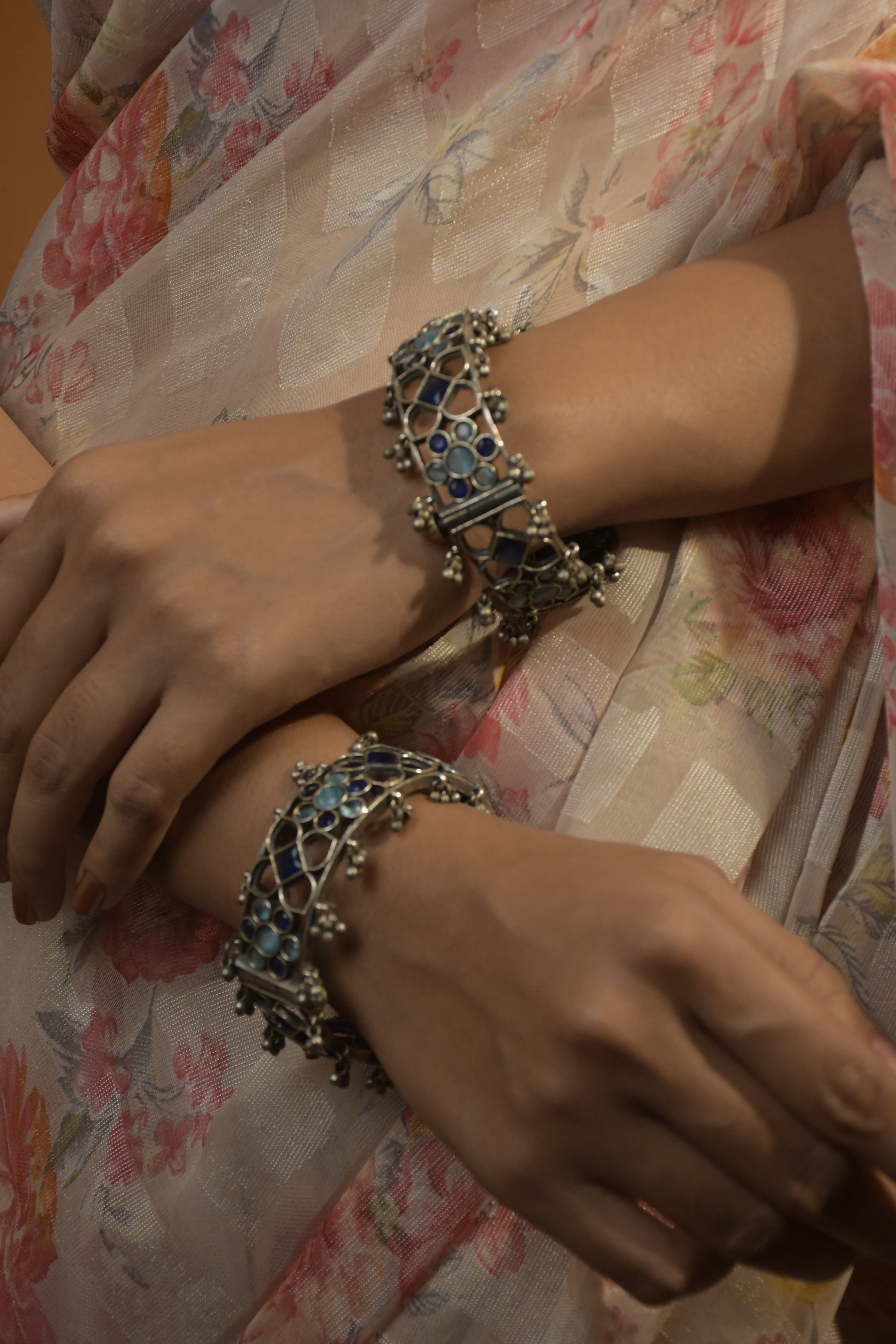 Manya Silver Lookalike Stone Bangles