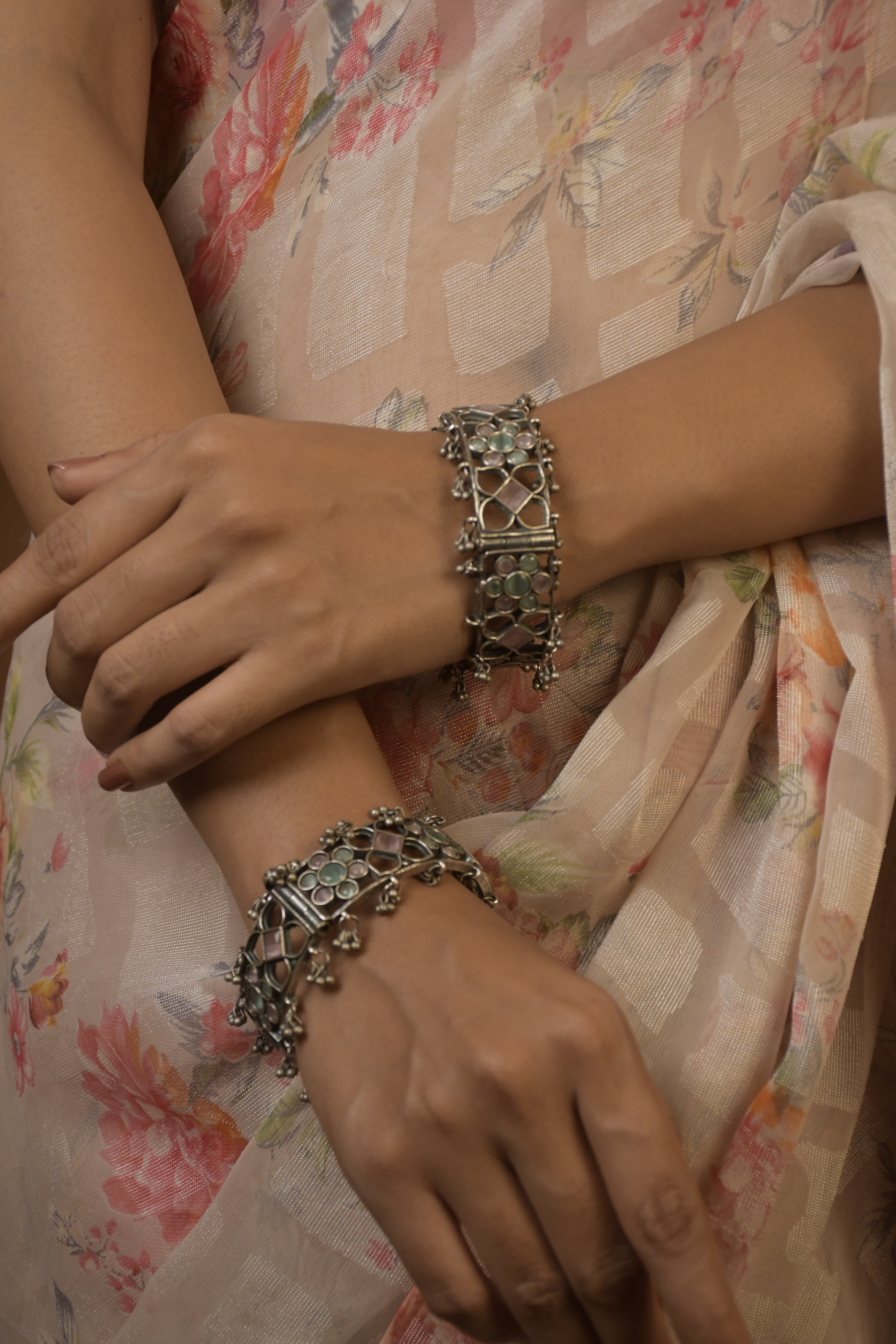 Manya Silver Lookalike Stone Bangles