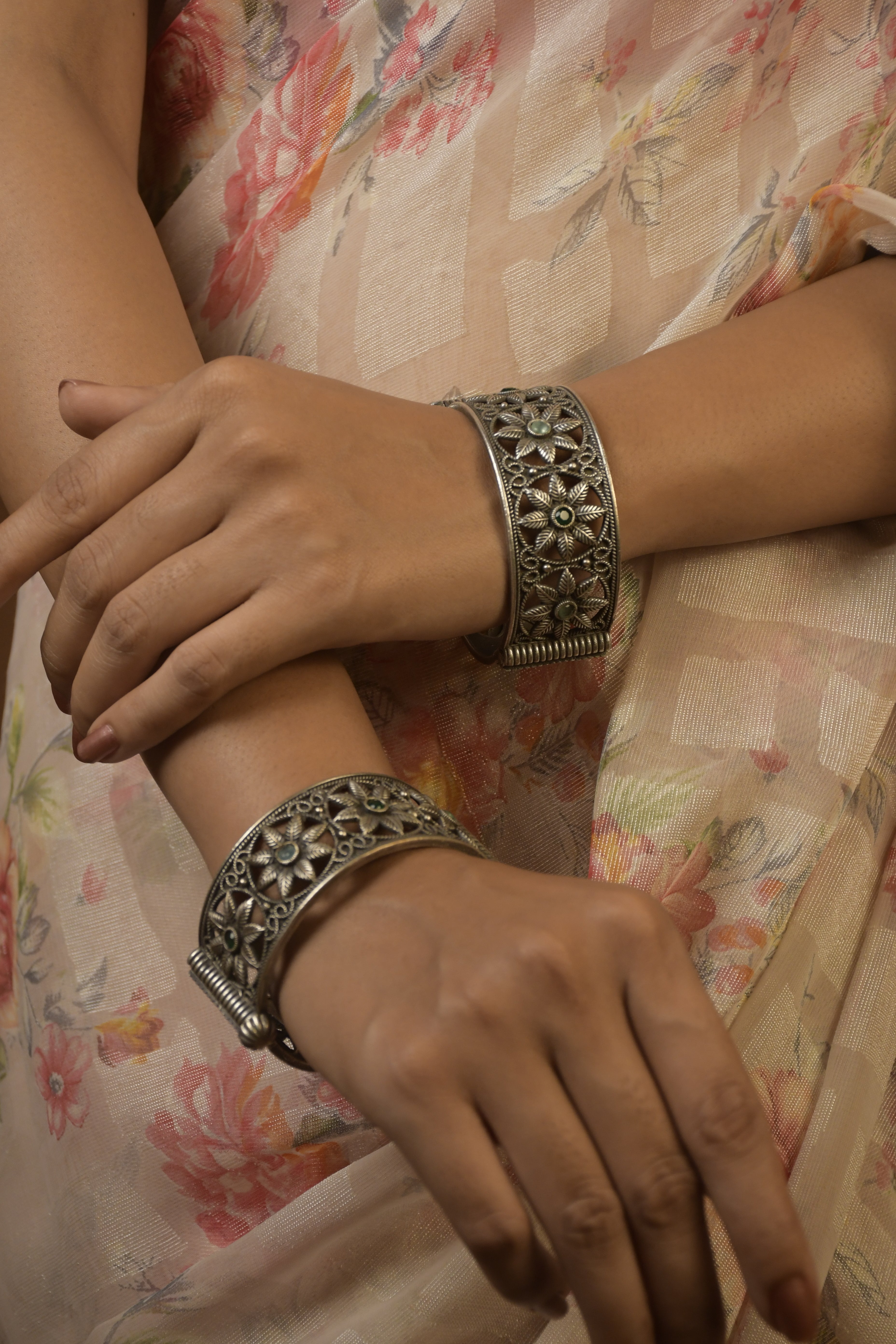 Kiara Silver Lookalike Stone Bangles