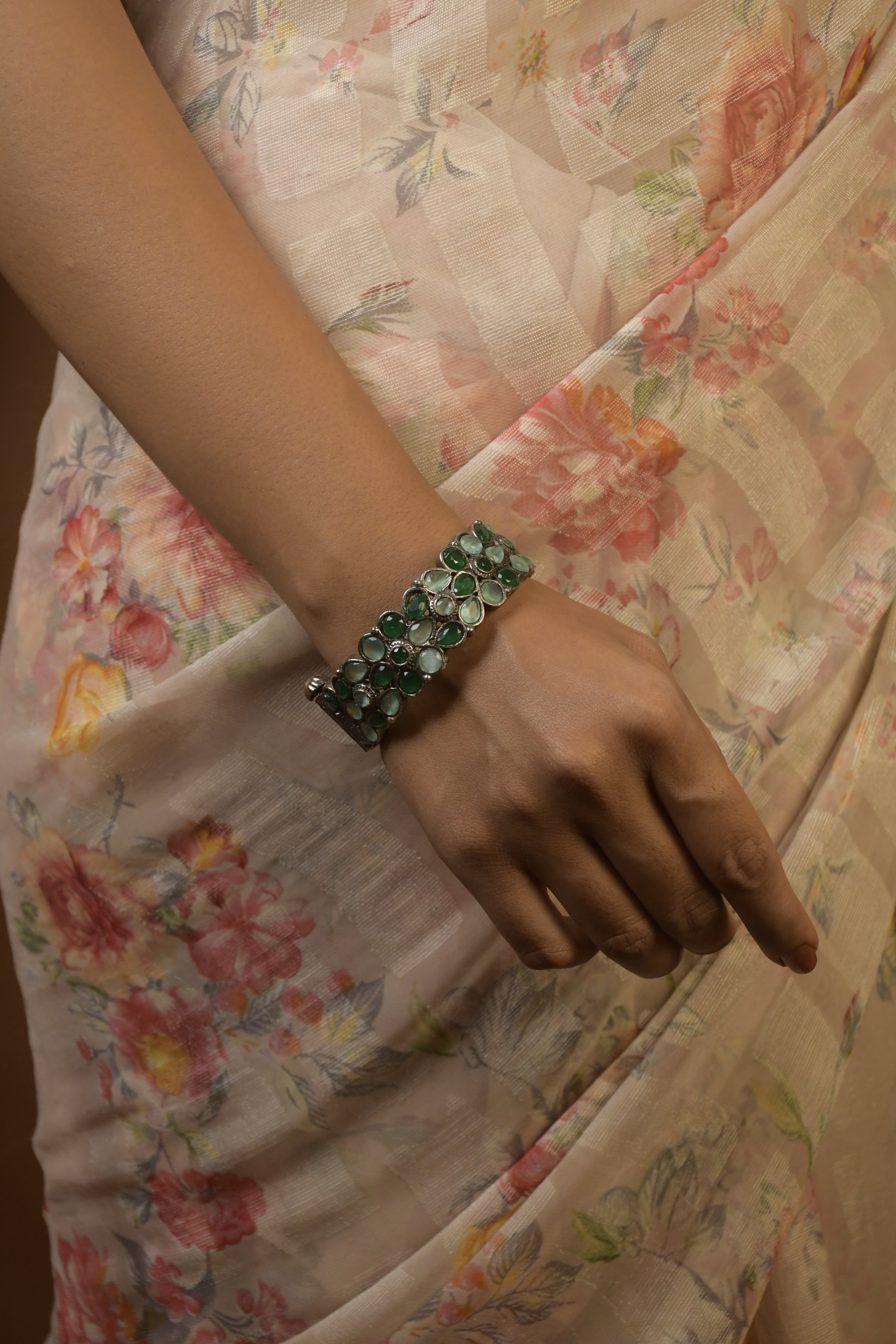 Riya Silver Lookalike Stone Bangle Stack