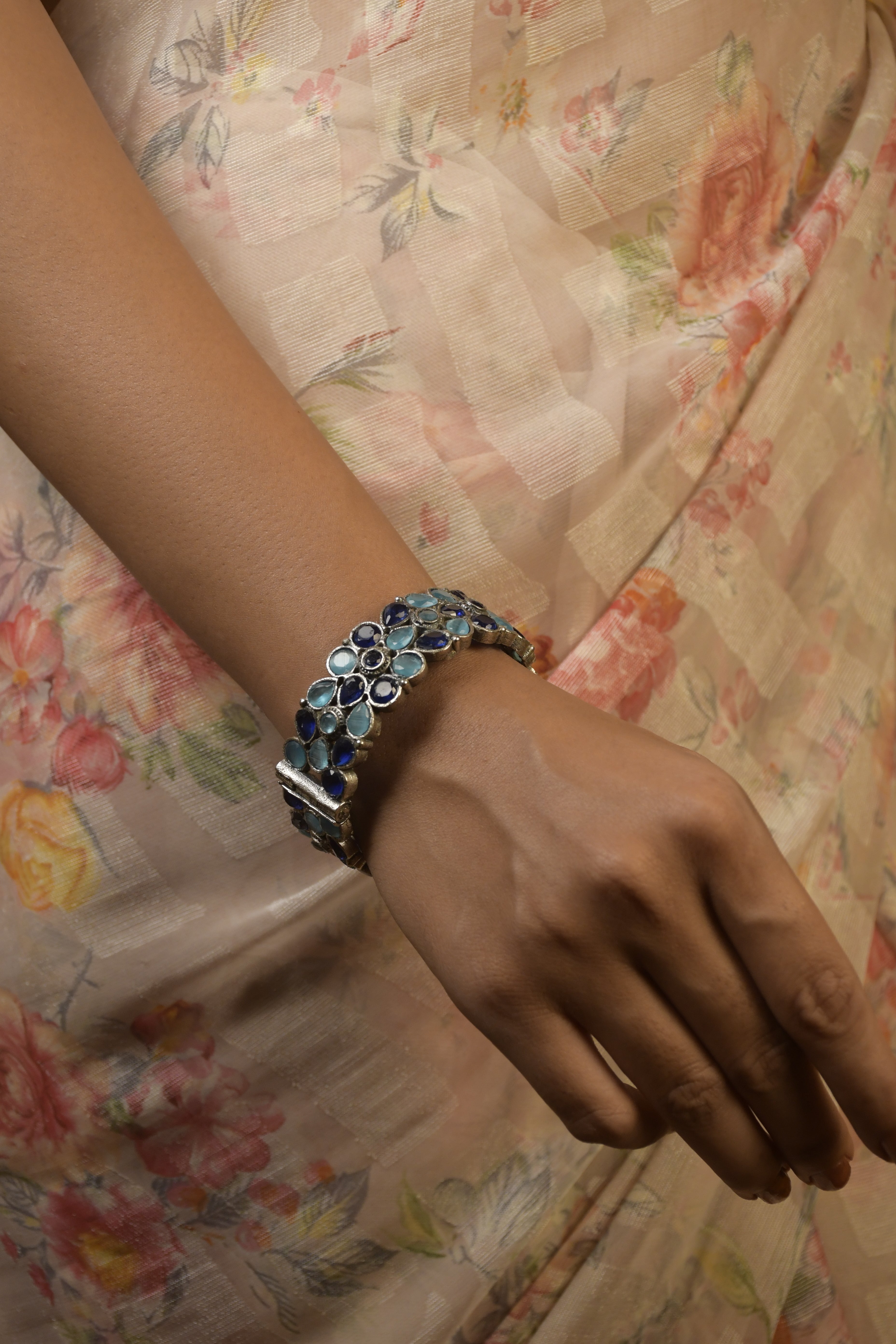 Riya Silver Lookalike Stone Bangle Stack
