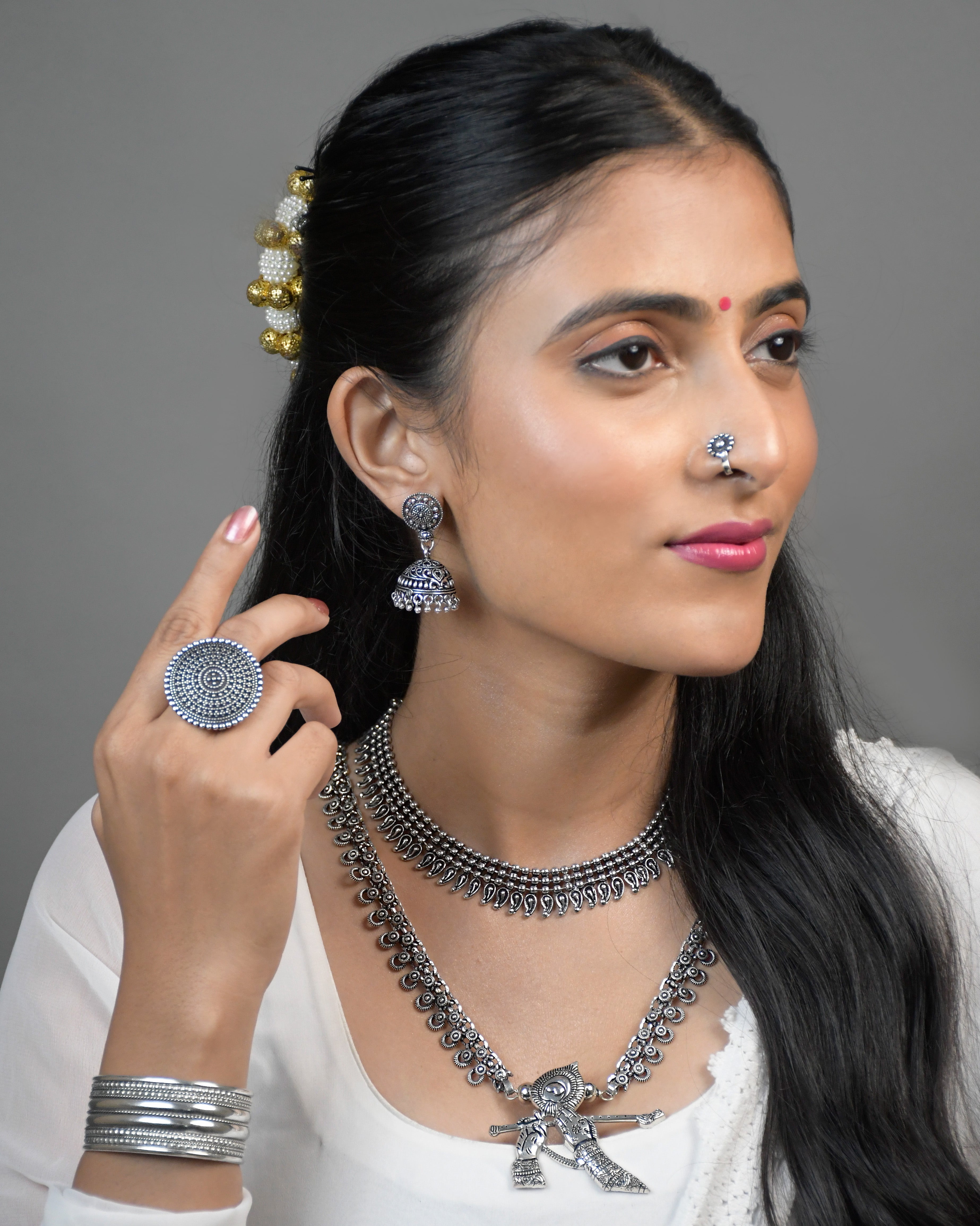 SONAM BRASS OXIDISED JEWELLERY SET COMBO