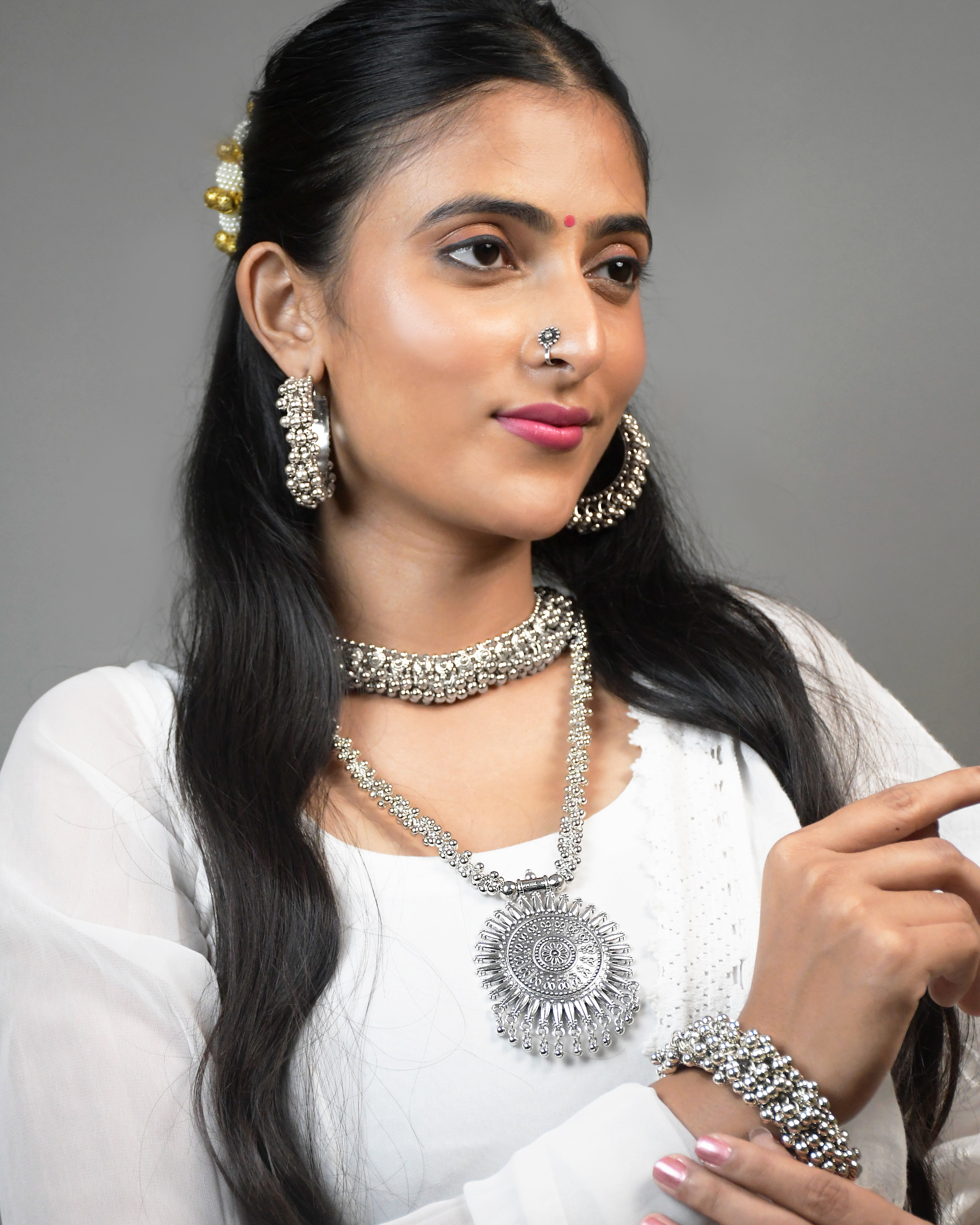 KAVERI BRASS OXIDISED JEWELLERY SET COMBO