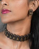 Load image into Gallery viewer, Oxidised Lakshmi Temple Choker Necklace Set