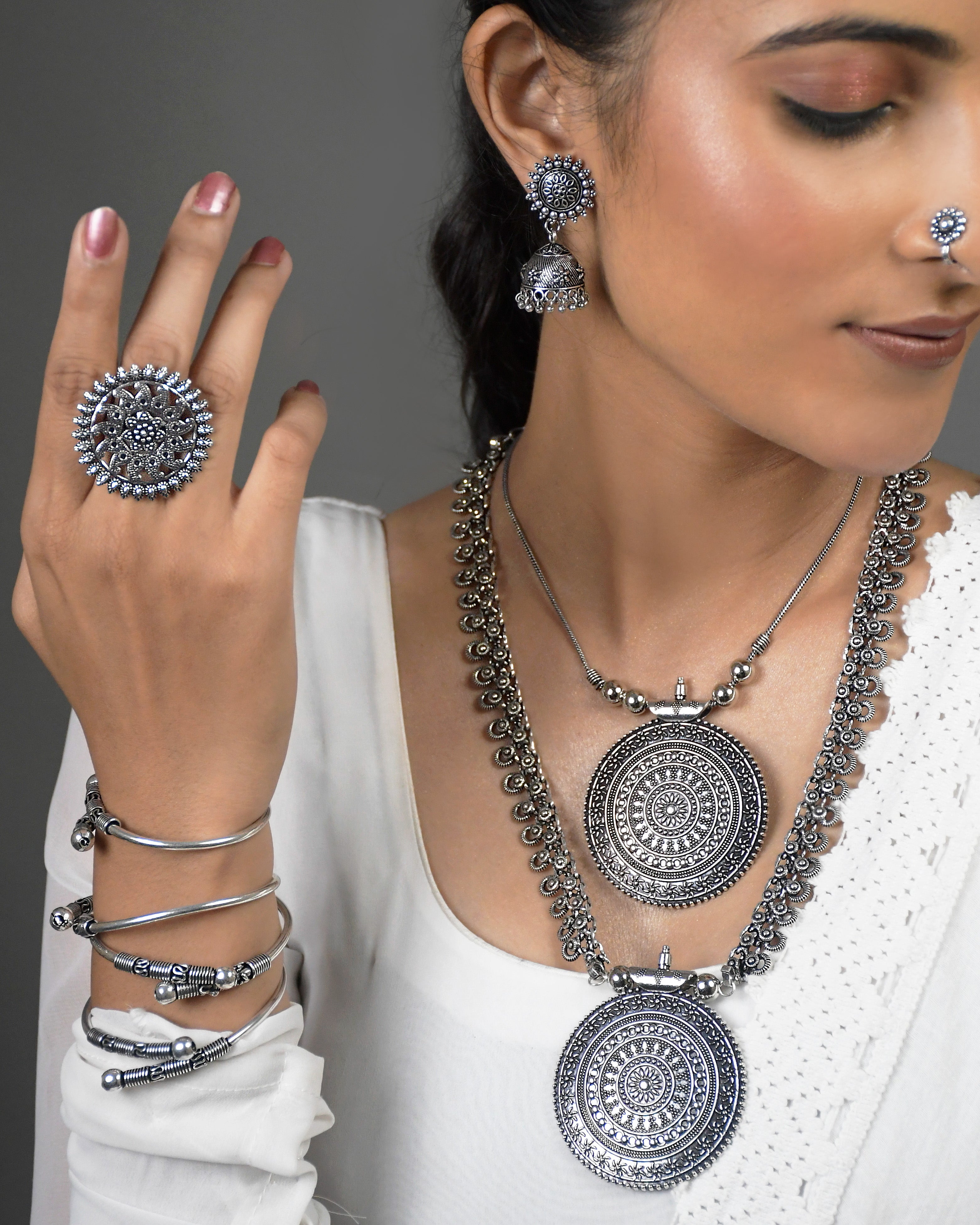 2 NECKLACE OXIDISED JEWELLERY SET COMBO