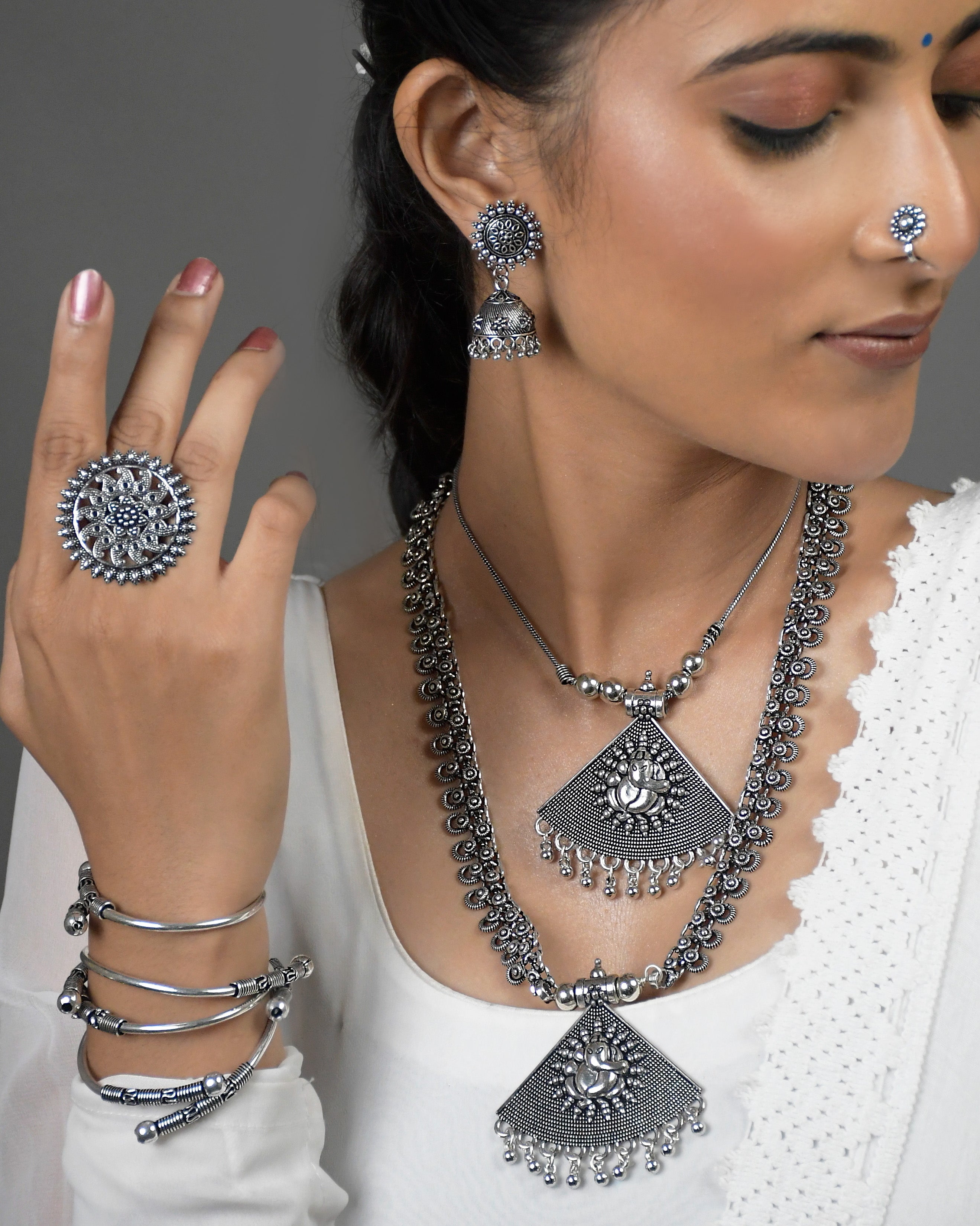 2 NECKLACE OXIDISED JEWELLERY SET COMBO