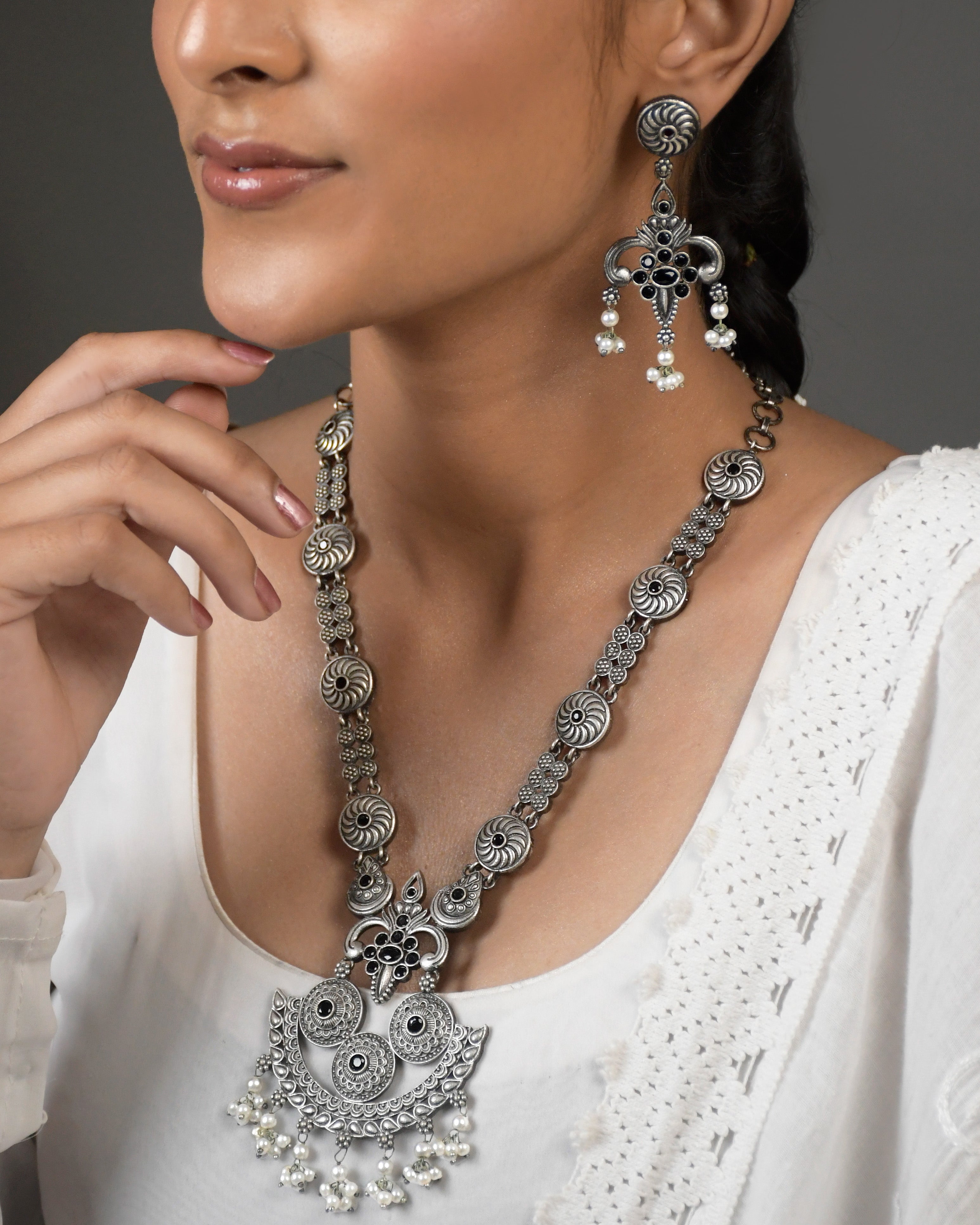 Lunar Luxe Silver Lookalike Stone Necklace Set