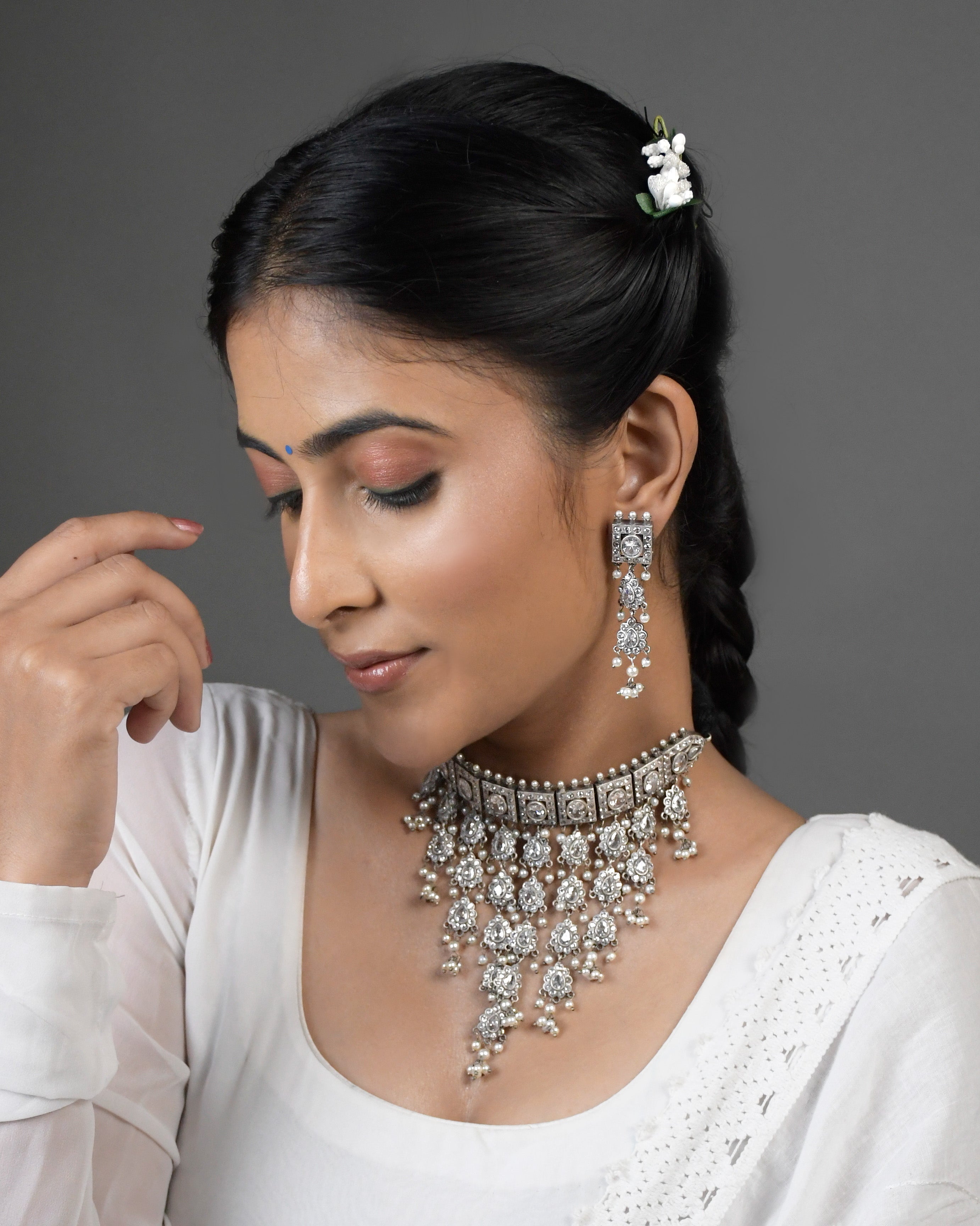 Aditi Silver Lookalike Stone Necklace Set