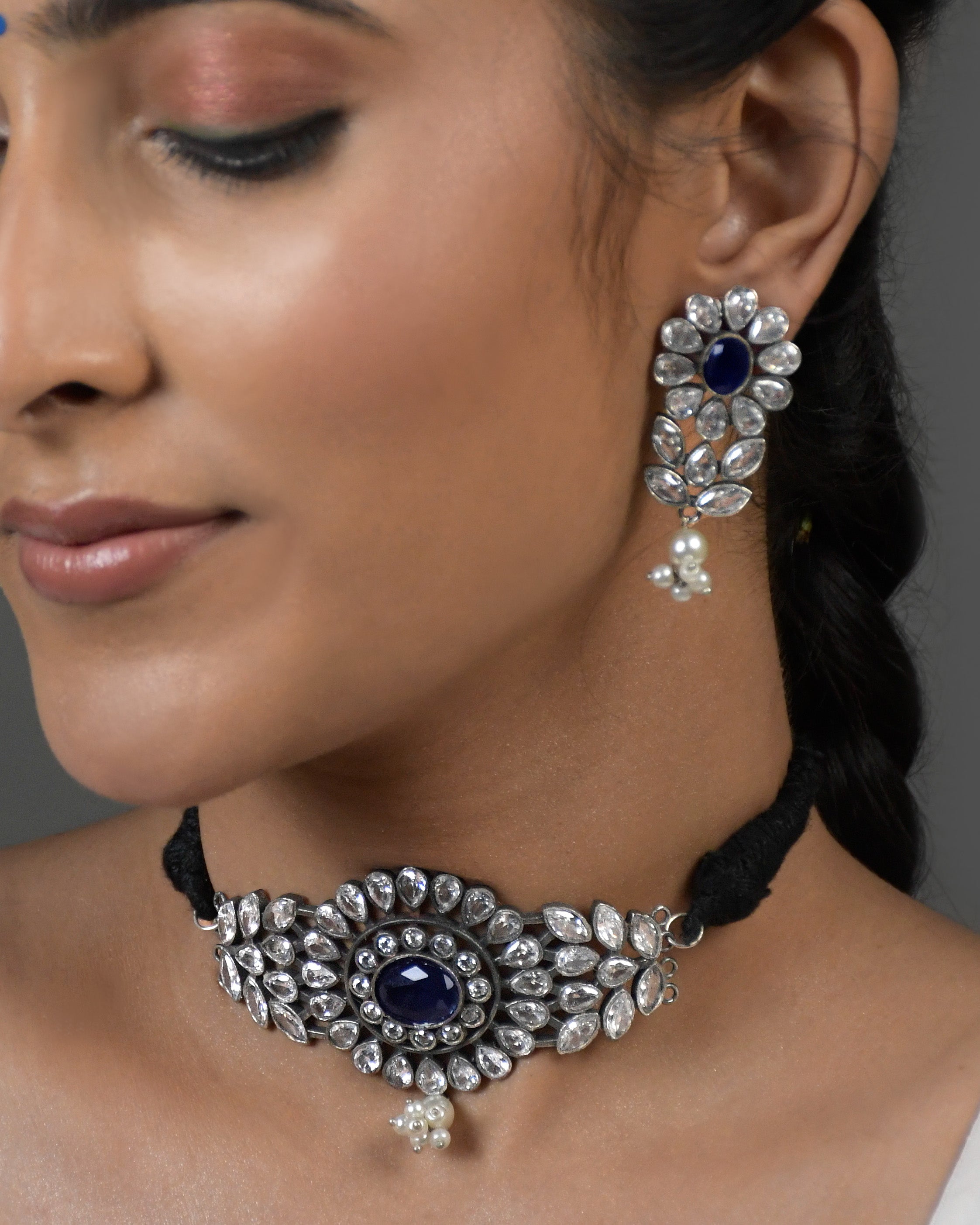 Mahira Silver Lookalike Stone Necklace Set