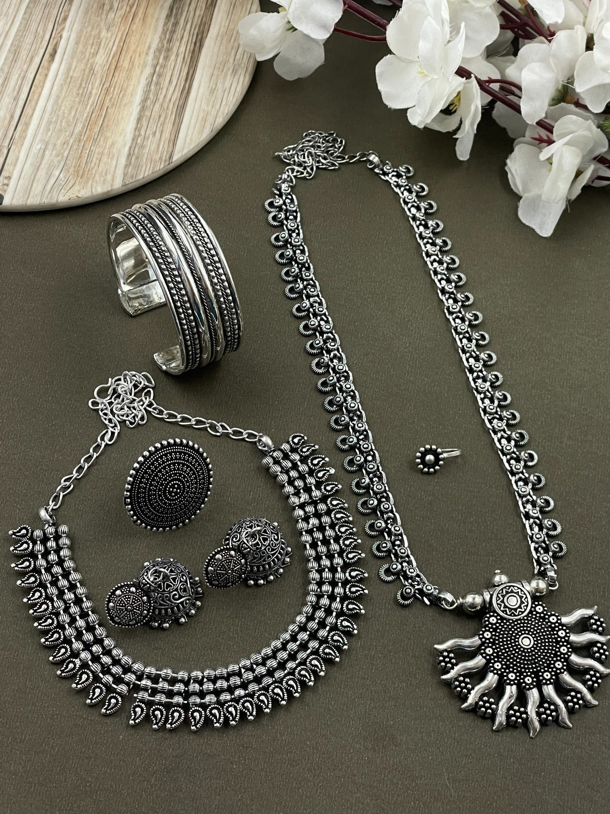 SONAM BRASS OXIDISED JEWELLERY SET COMBO