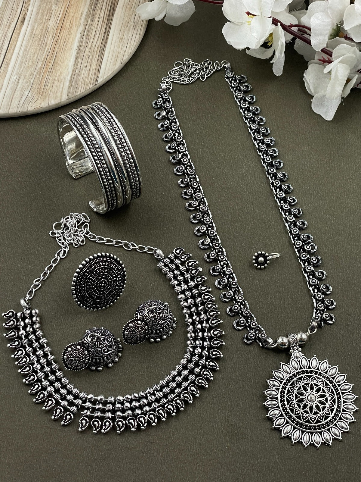SONAM BRASS OXIDISED JEWELLERY SET COMBO