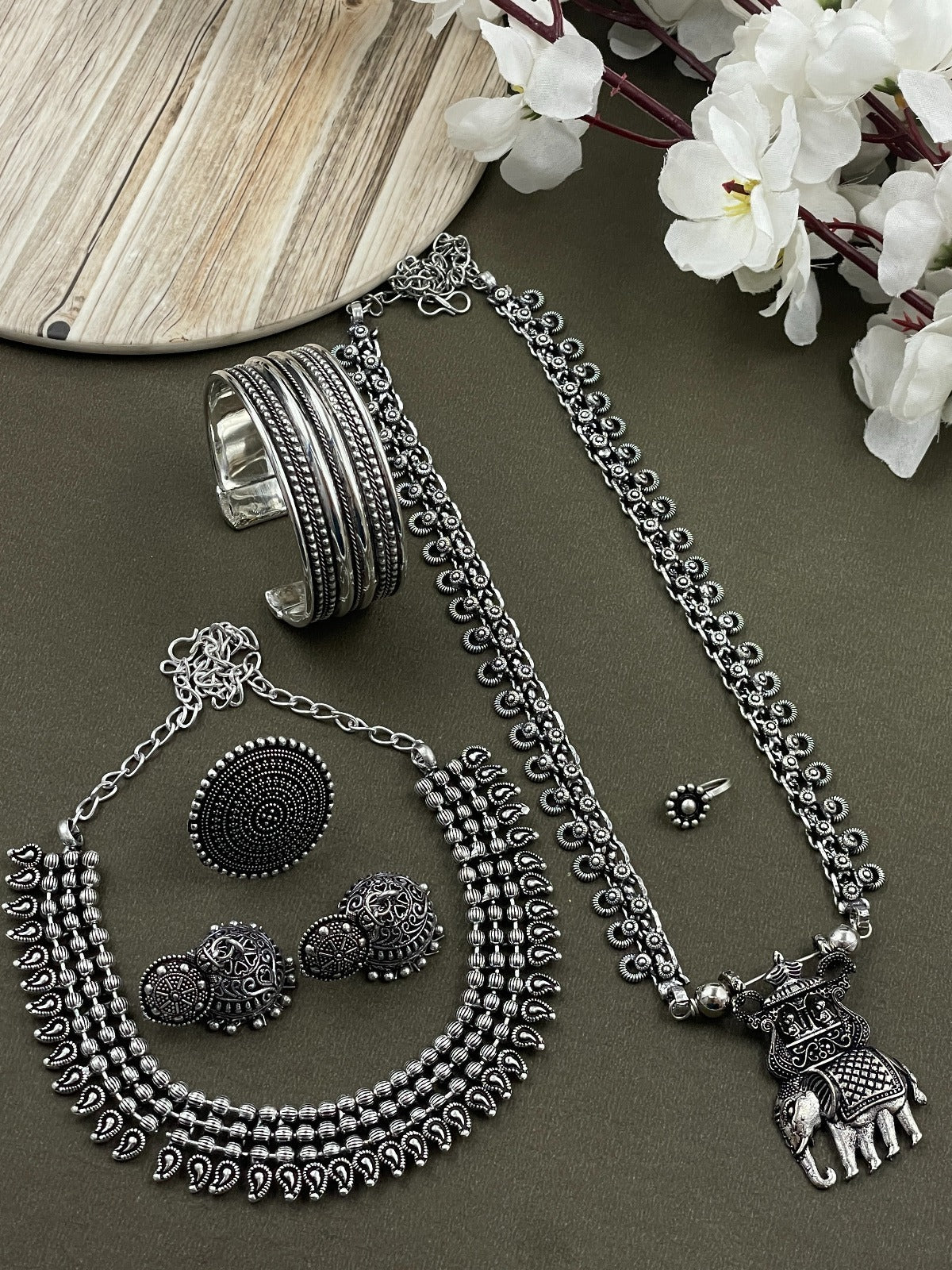 SONAM BRASS OXIDISED JEWELLERY SET COMBO