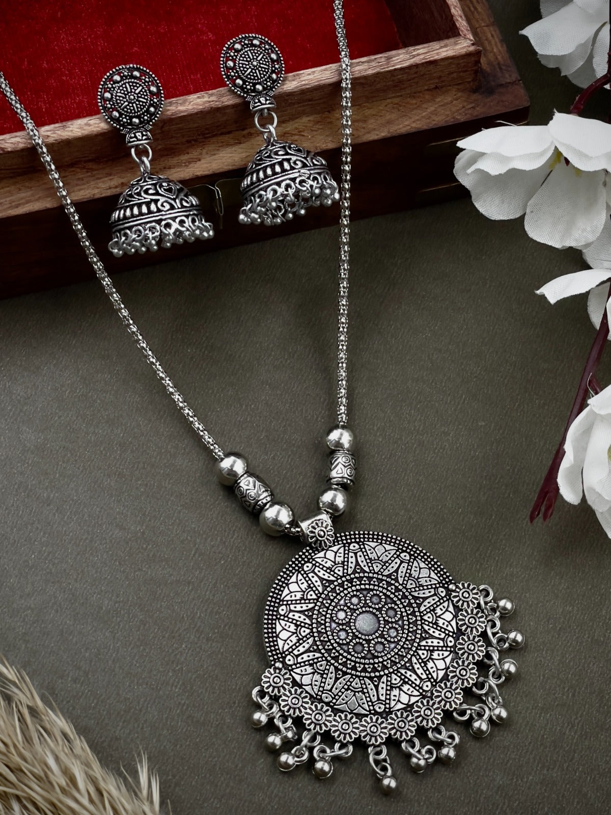 BRASS OXIDISED CHAIN JEWELLERY SET