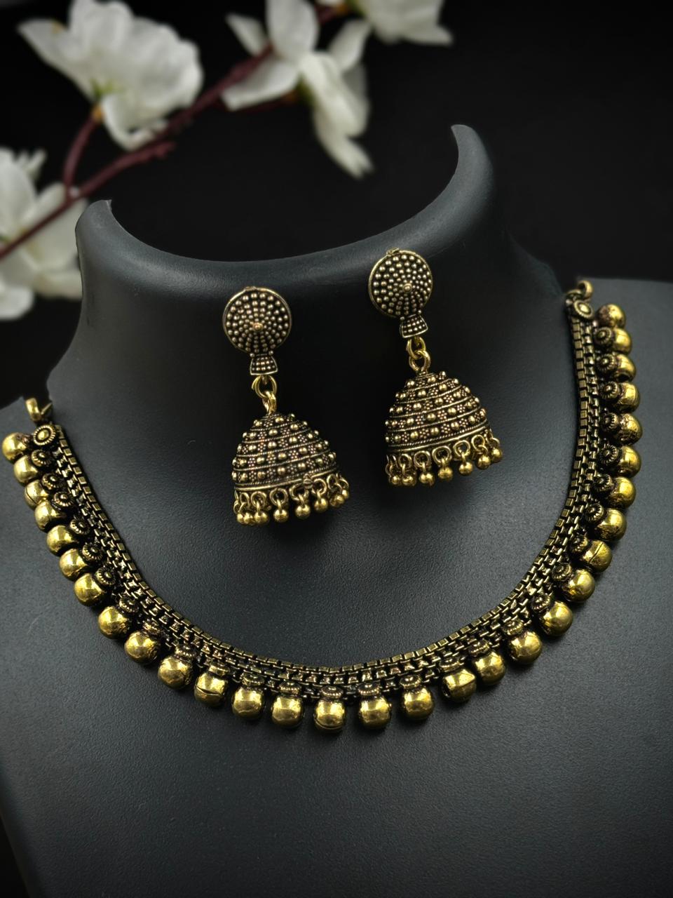 SOFTCHAIN GOLD OXIDISED CHOKER JEWELLERY SET