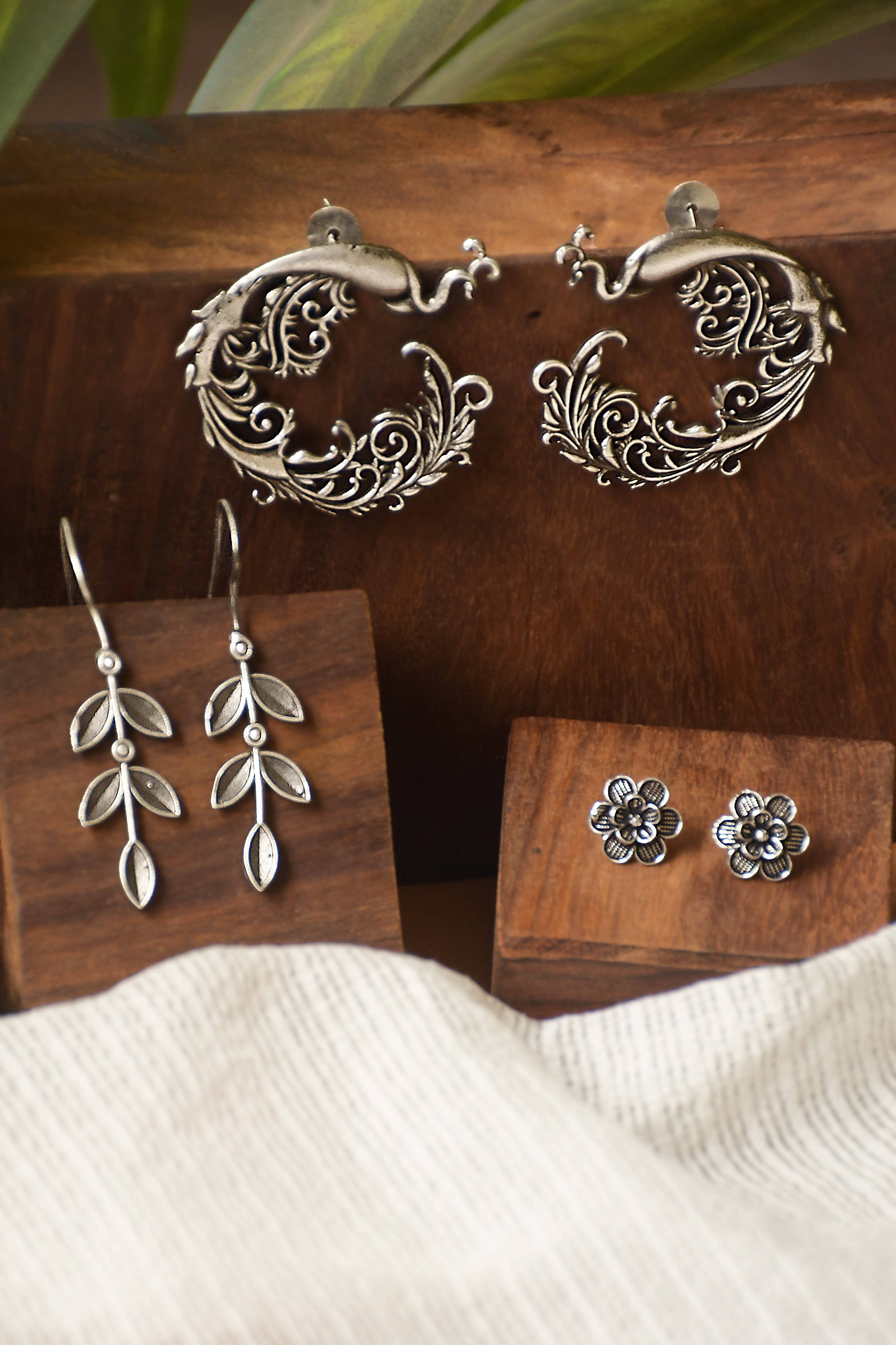 Pehen Silver Lookalike 3 Earrings Combo