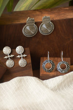 Load image into Gallery viewer, Pihu Silver Lookalike 3 Earrings Combo