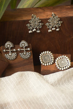 Load image into Gallery viewer, Ihana Silver Lookalike 3 Earrings Combo