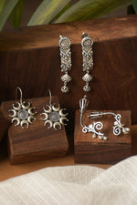 Load image into Gallery viewer, Anvi Silver Lookalike 3 Earrings Combo