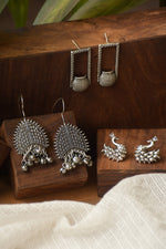 Load image into Gallery viewer, Zalak Silver Lookalike 3 Earrings Combo