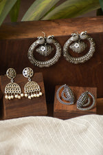 Load image into Gallery viewer, Ruhi Silver Lookalike 3 Earrings Combo