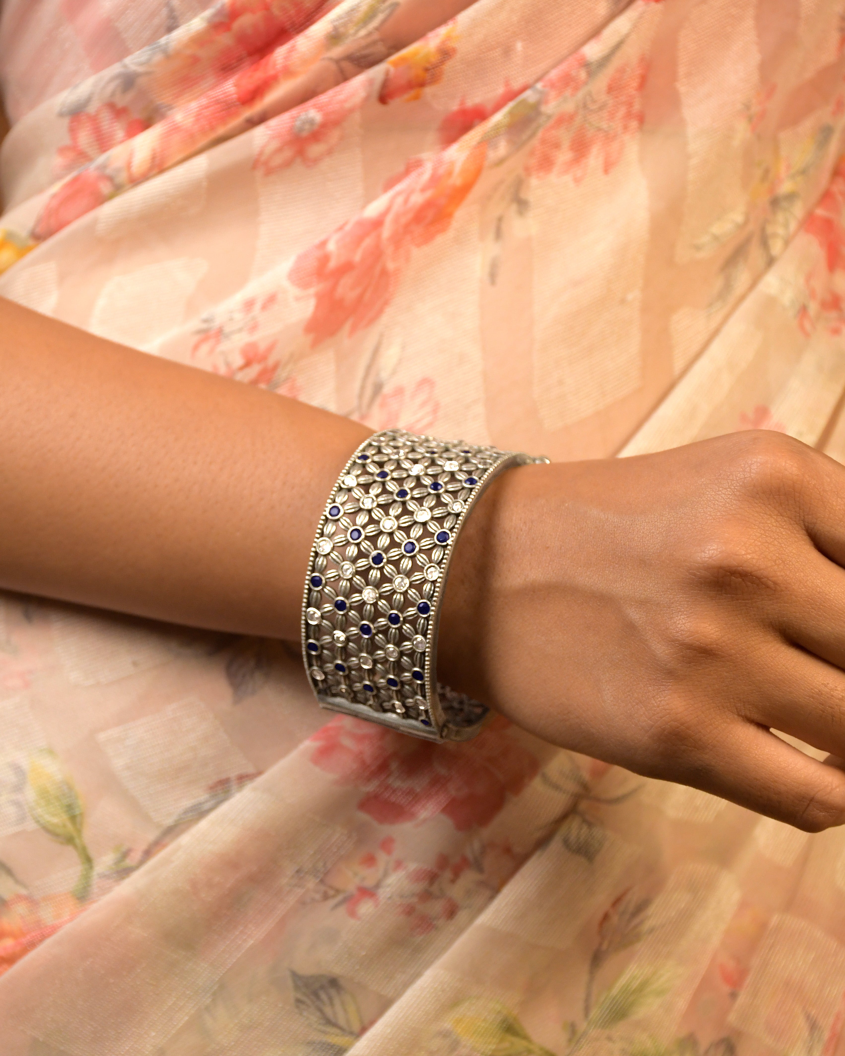 Kanvika Silver Lookalike Stone Bangle