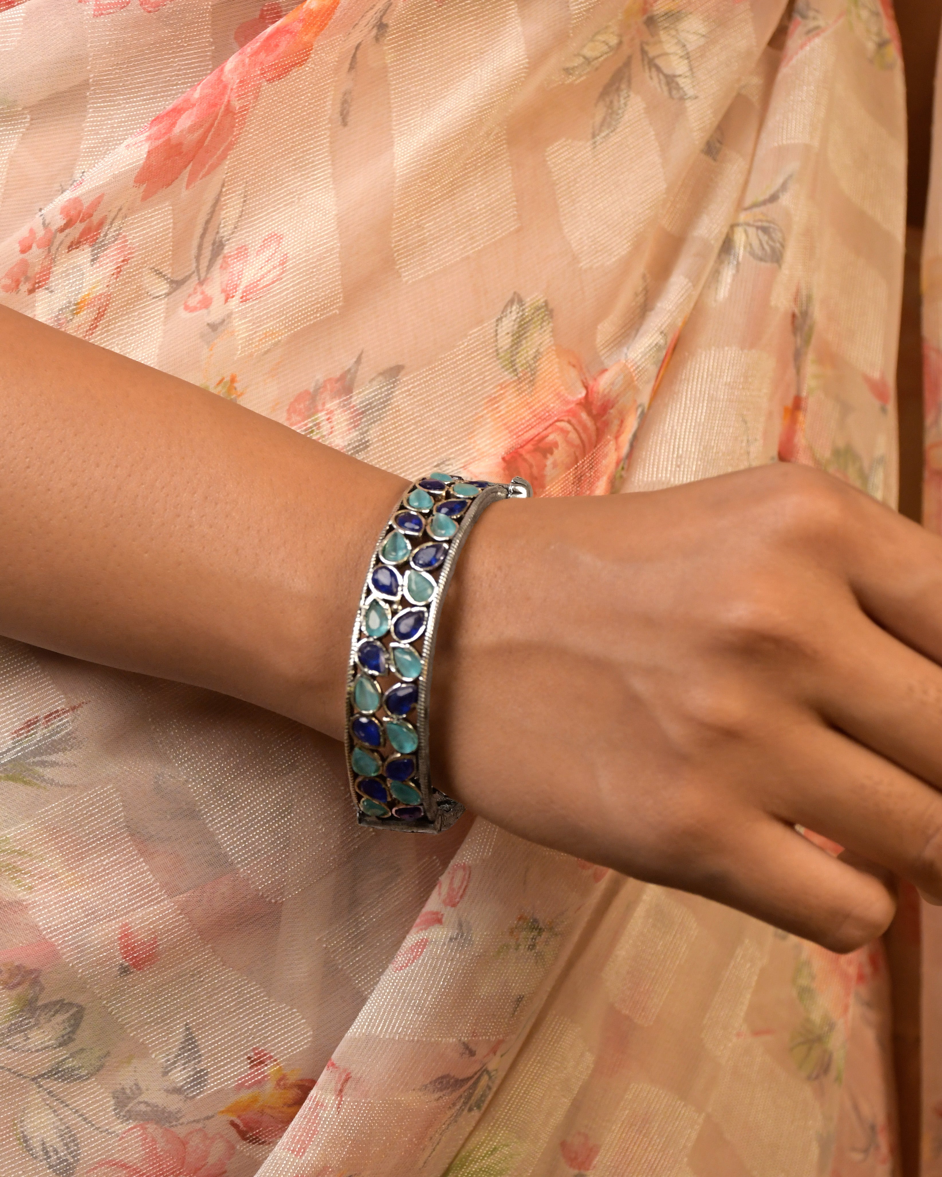 Swara Silver Lookalike Stone Bangle