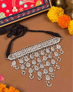 Load image into Gallery viewer, Oxidised choker necklace set with floral motifs and stone embellishments - Naman Arts