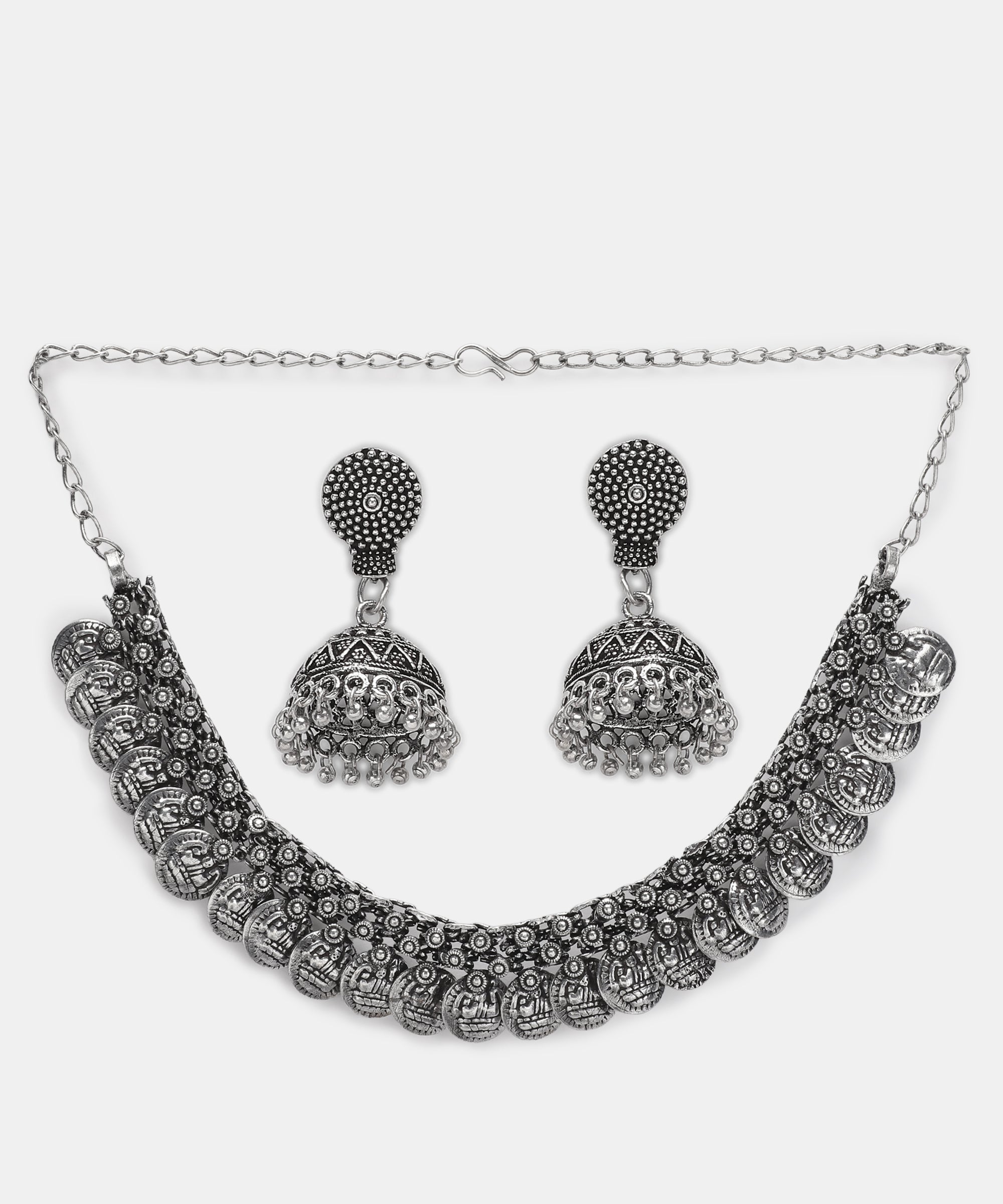 DHVANI SILVER OXIDISED JEWELLERY SET COMBO
