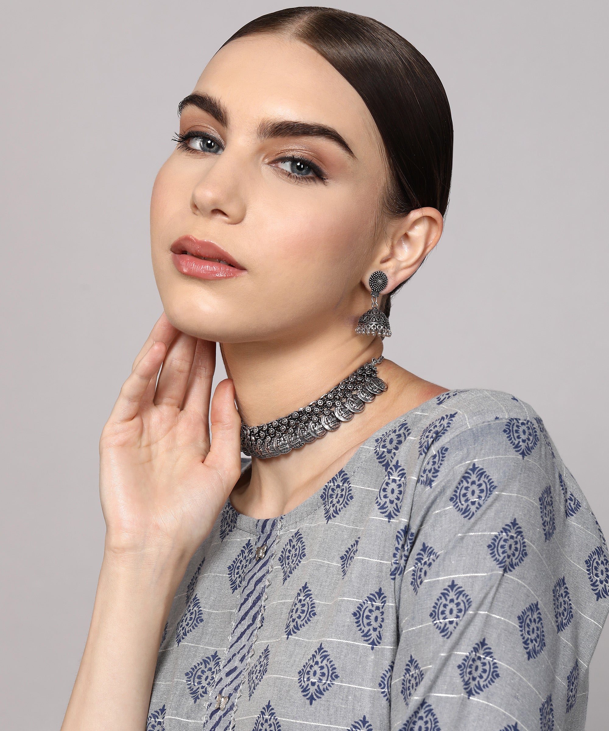 DHVANI SILVER OXIDISED JEWELLERY SET COMBO