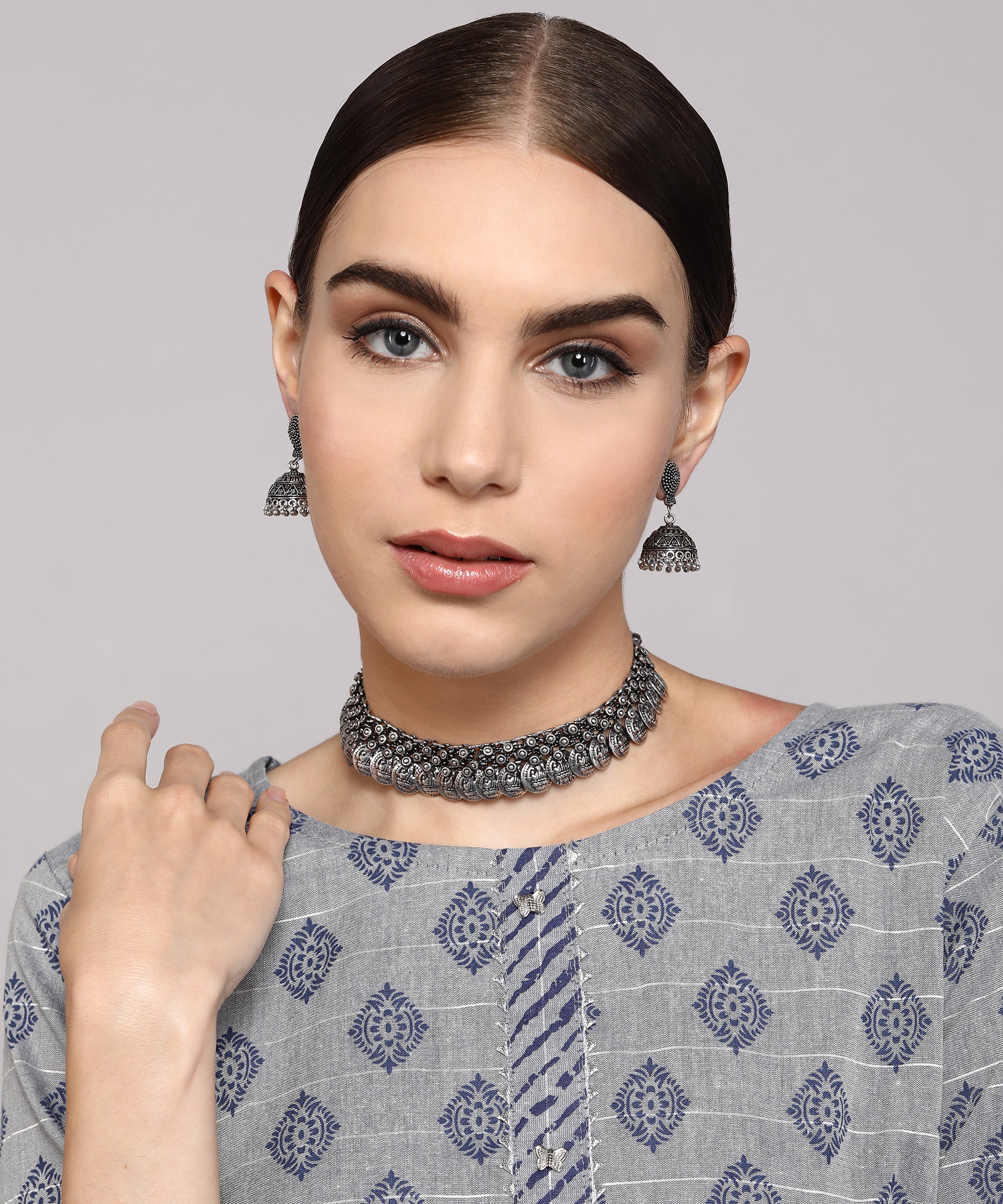 DHVANI SILVER OXIDISED JEWELLERY SET COMBO