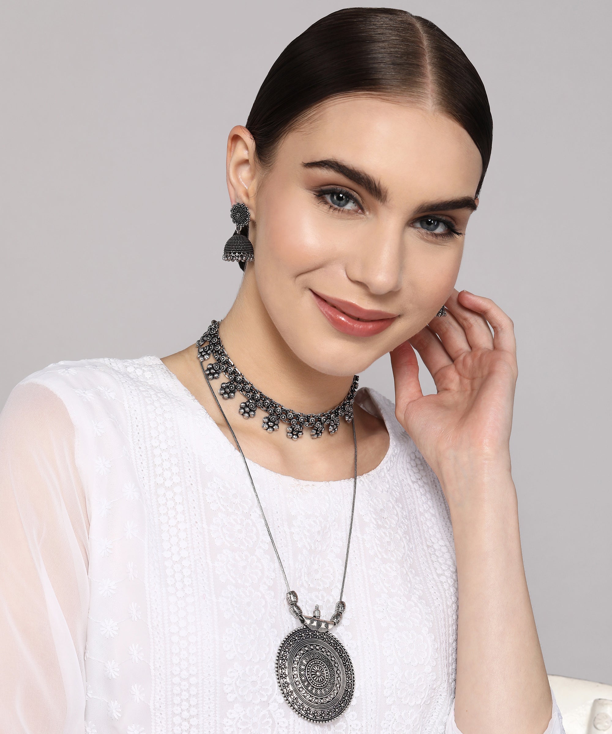 KIYA SILVER OXIDISED JEWELLERY SET COMBO