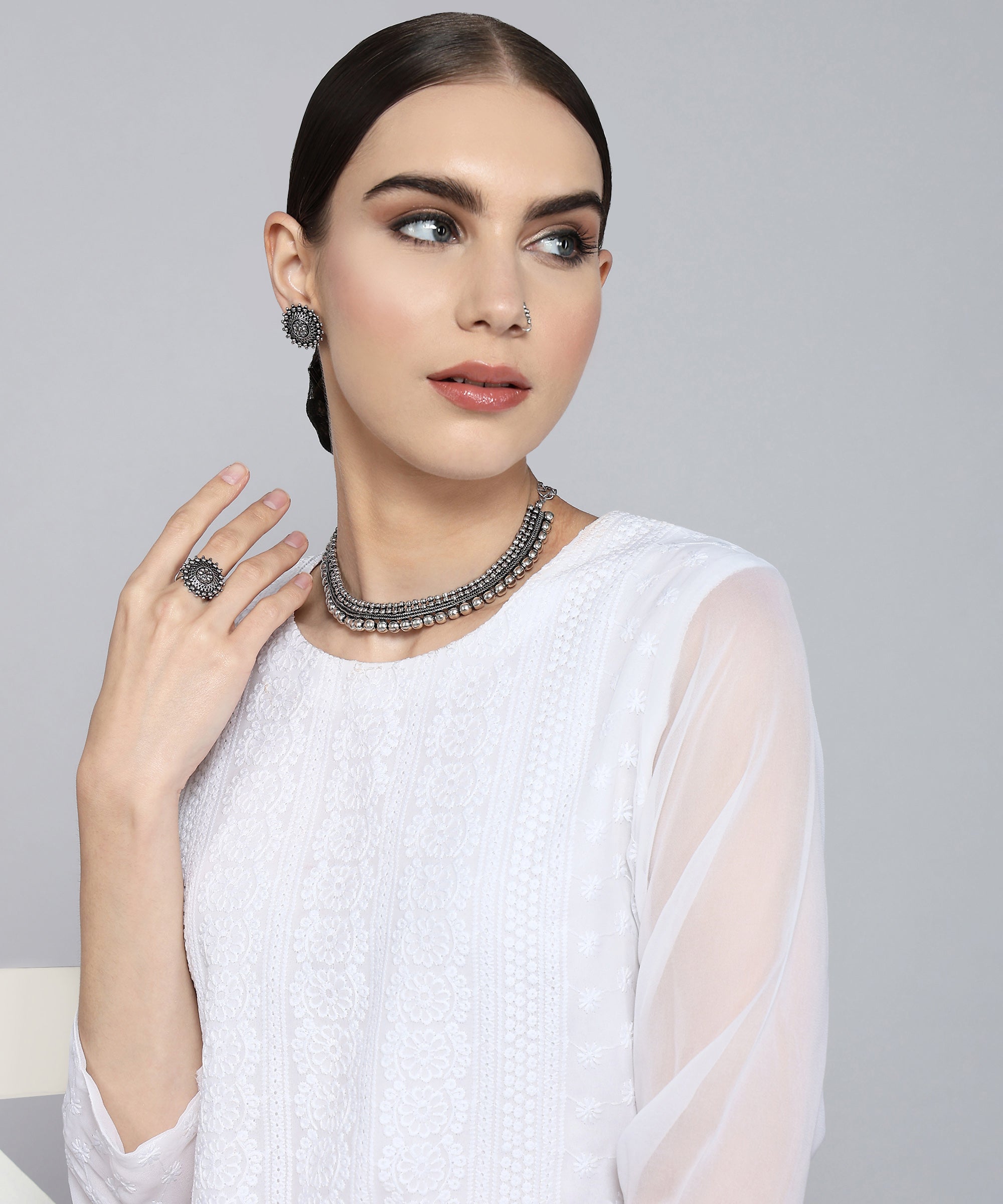 MEHAR SILVER OXIDISED JEWELLERY SET COMBO