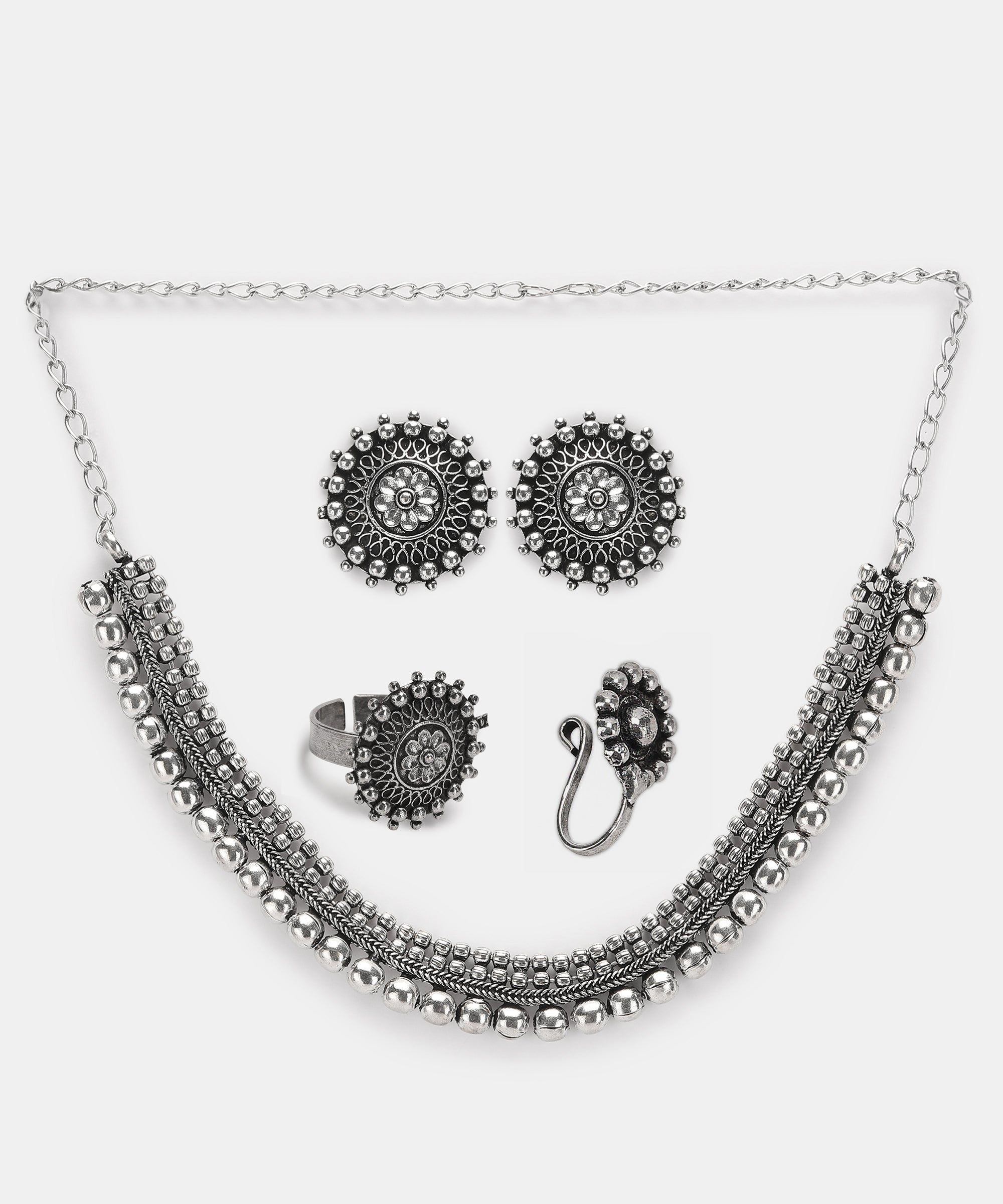 MEHAR SILVER OXIDISED JEWELLERY SET COMBO