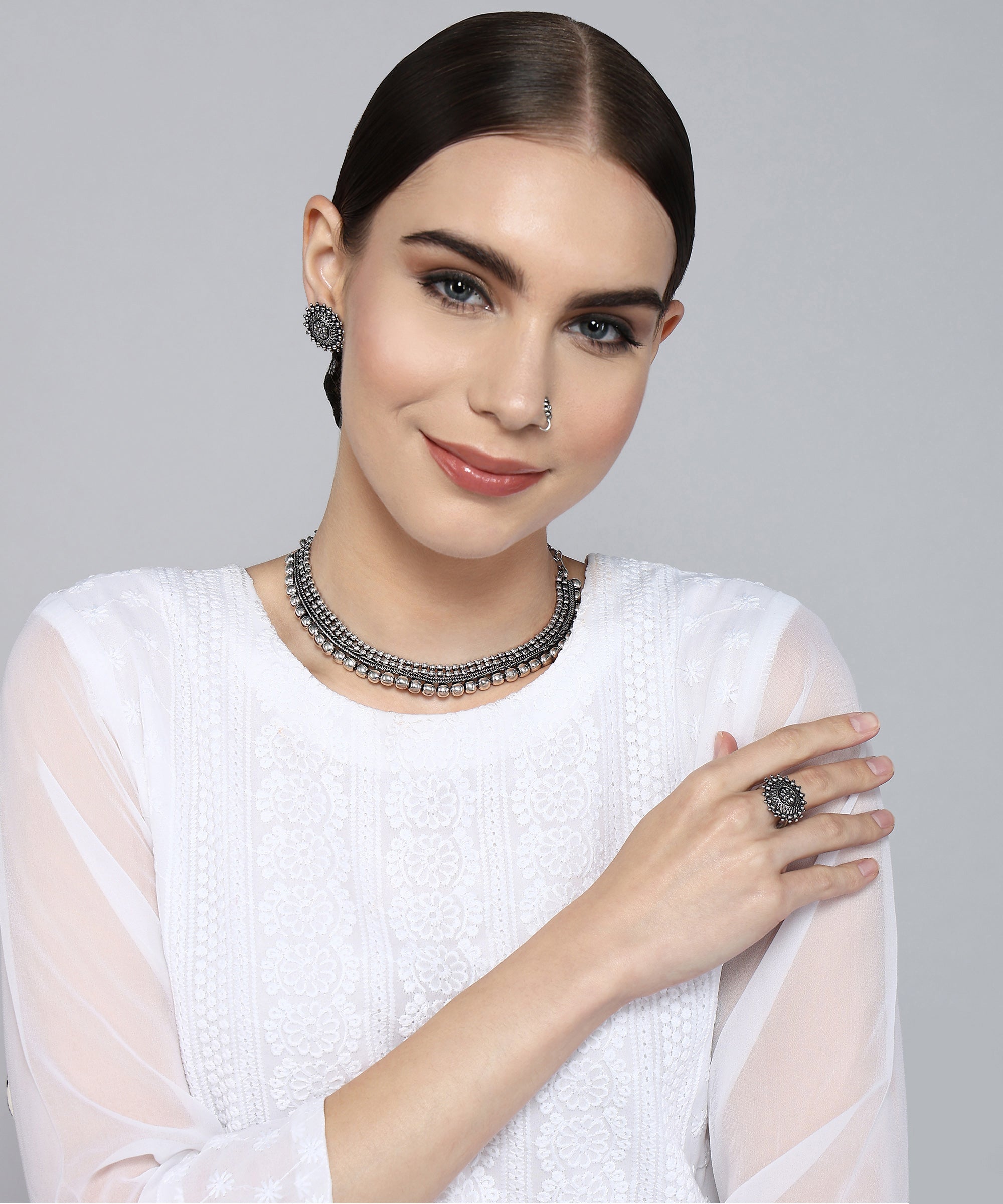 MEHAR SILVER OXIDISED JEWELLERY SET COMBO