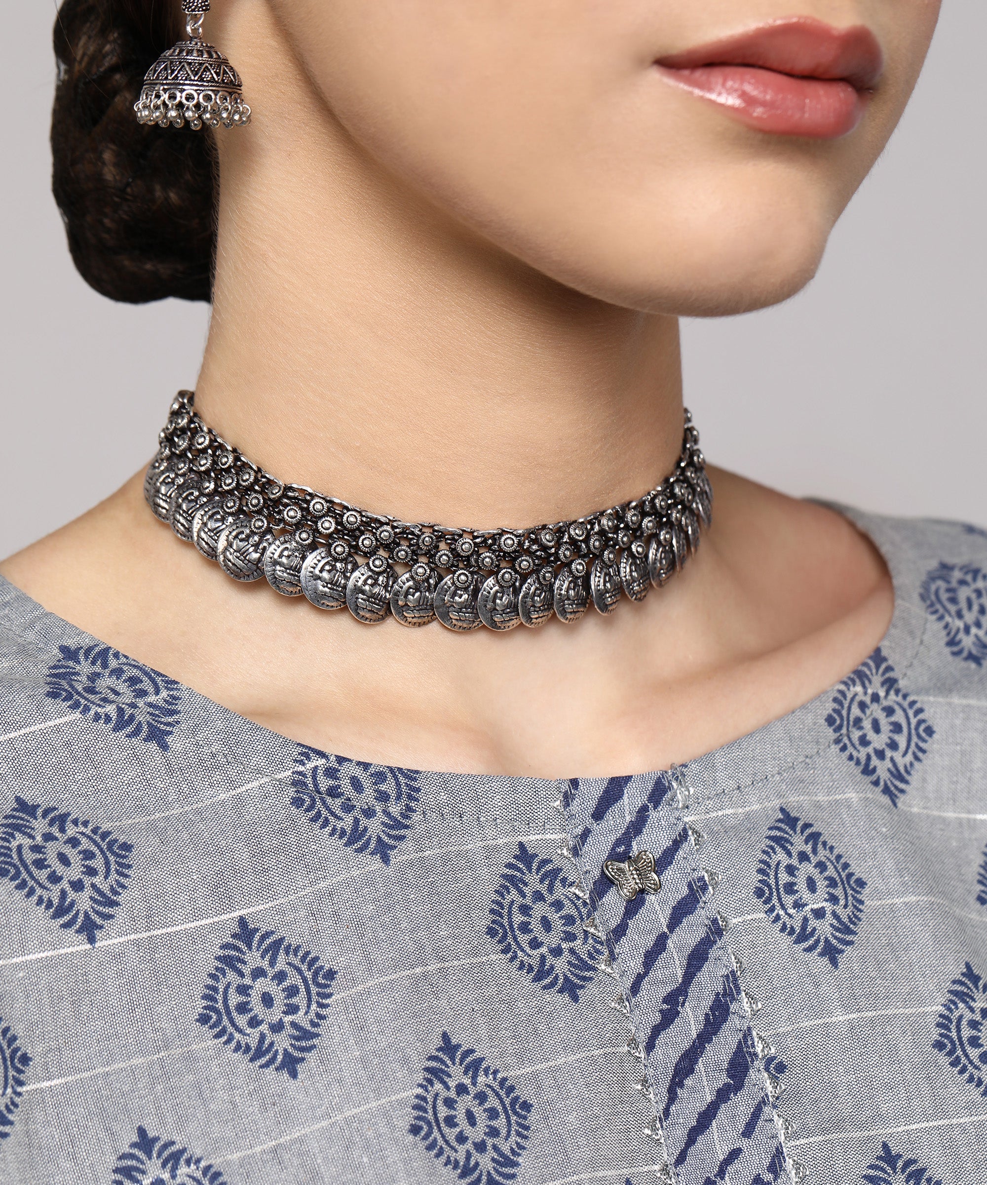 DHVANI SILVER OXIDISED JEWELLERY SET COMBO