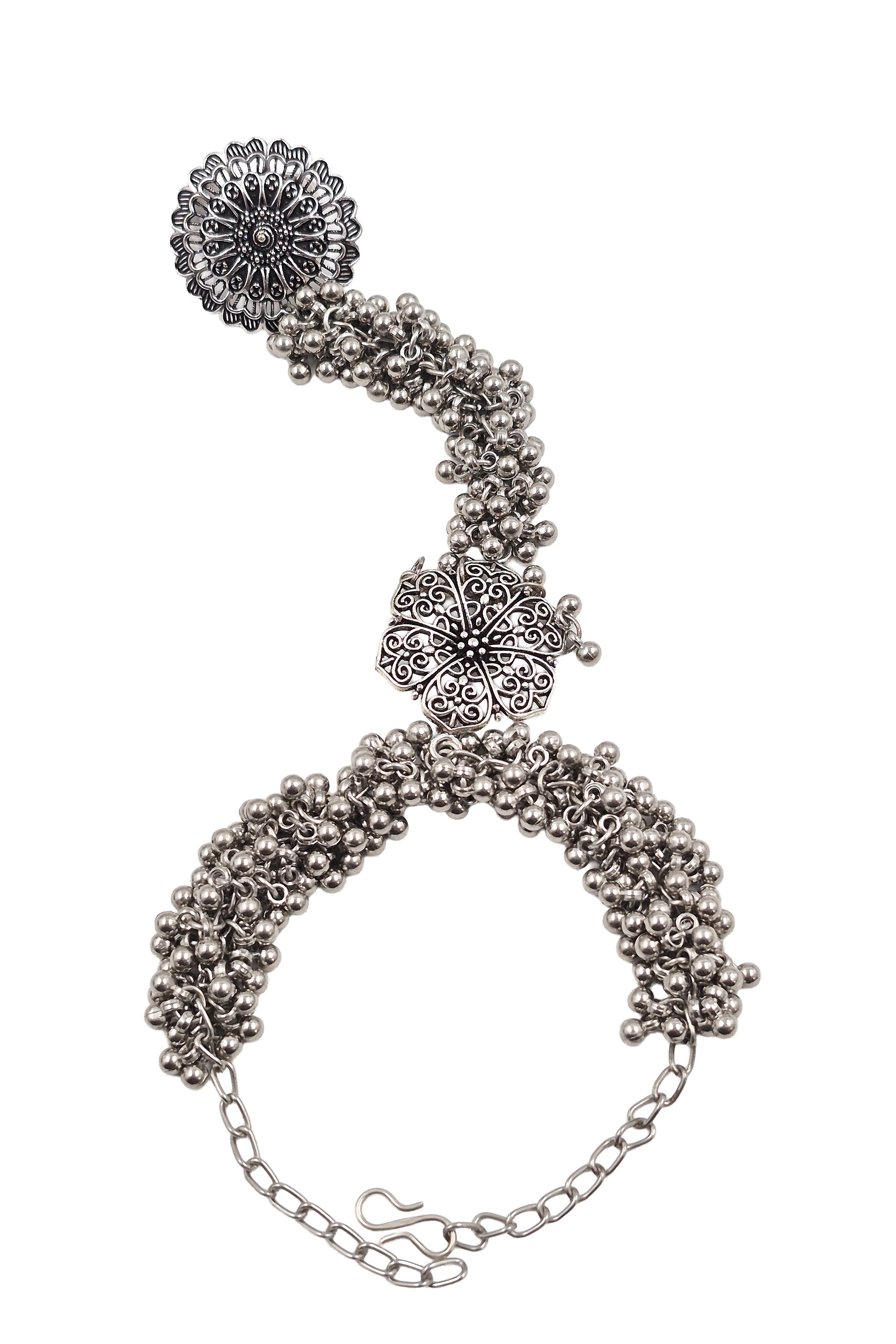 Havni Oxidised Silver Ghungroo Finger Ring Bracelet Kada