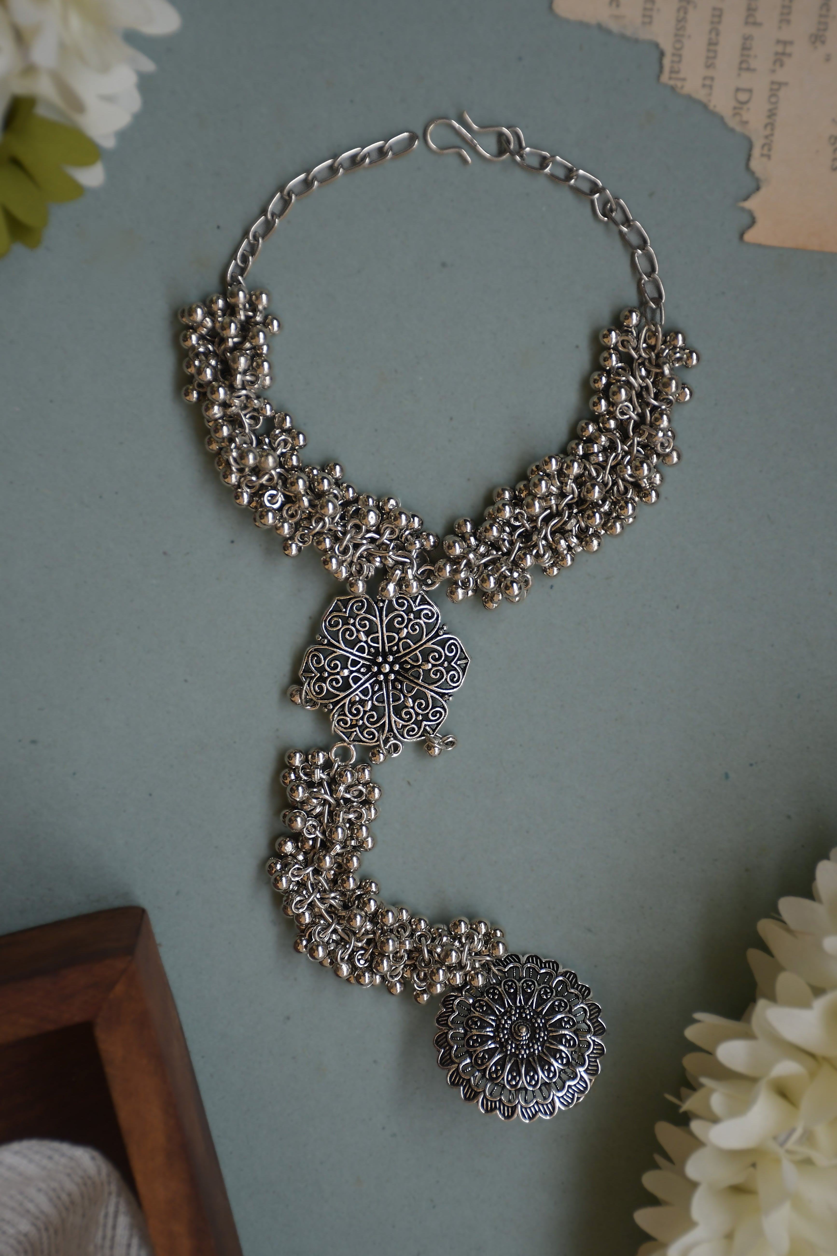 Havni Oxidised Silver Ghungroo Finger Ring Bracelet Kada