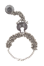 Load image into Gallery viewer, Ruchi Oxidised Silver Ghungroo Finger Ring Bracelet Kada